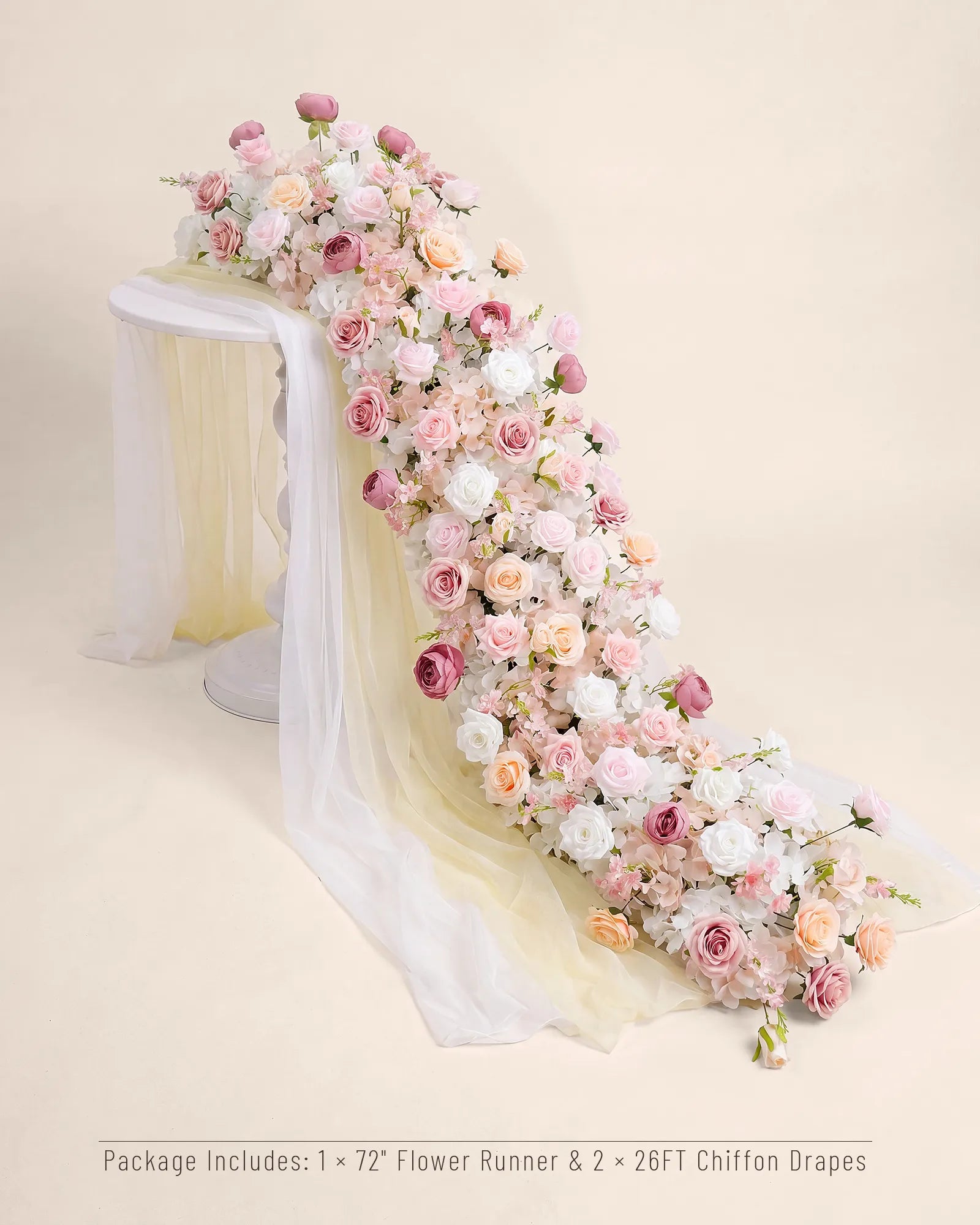 Uflower 200cm Pastel Pink & White Flower Row with Drapes MC89003-02