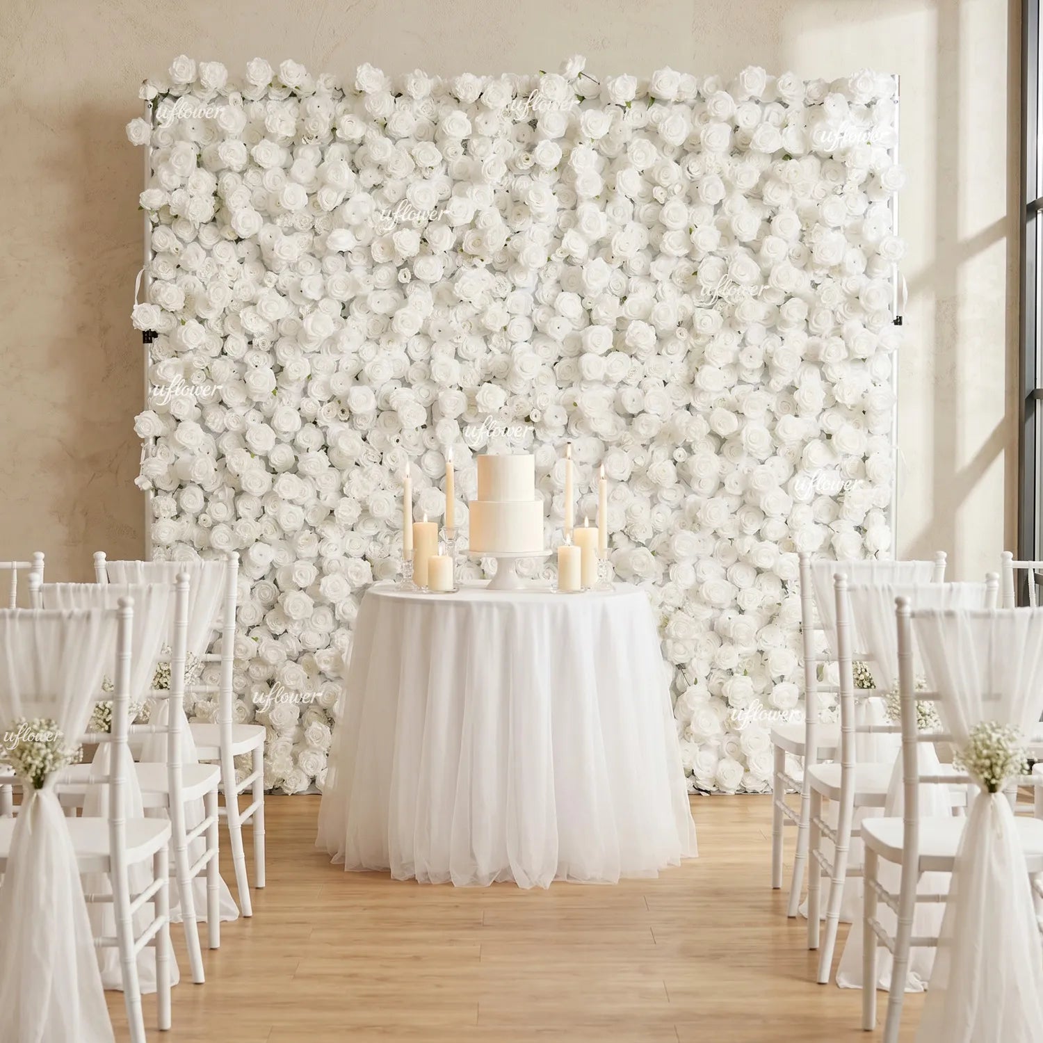 Uflower White Flower Wall Wedding Party Decoration & Event Backdrop SET80253-01