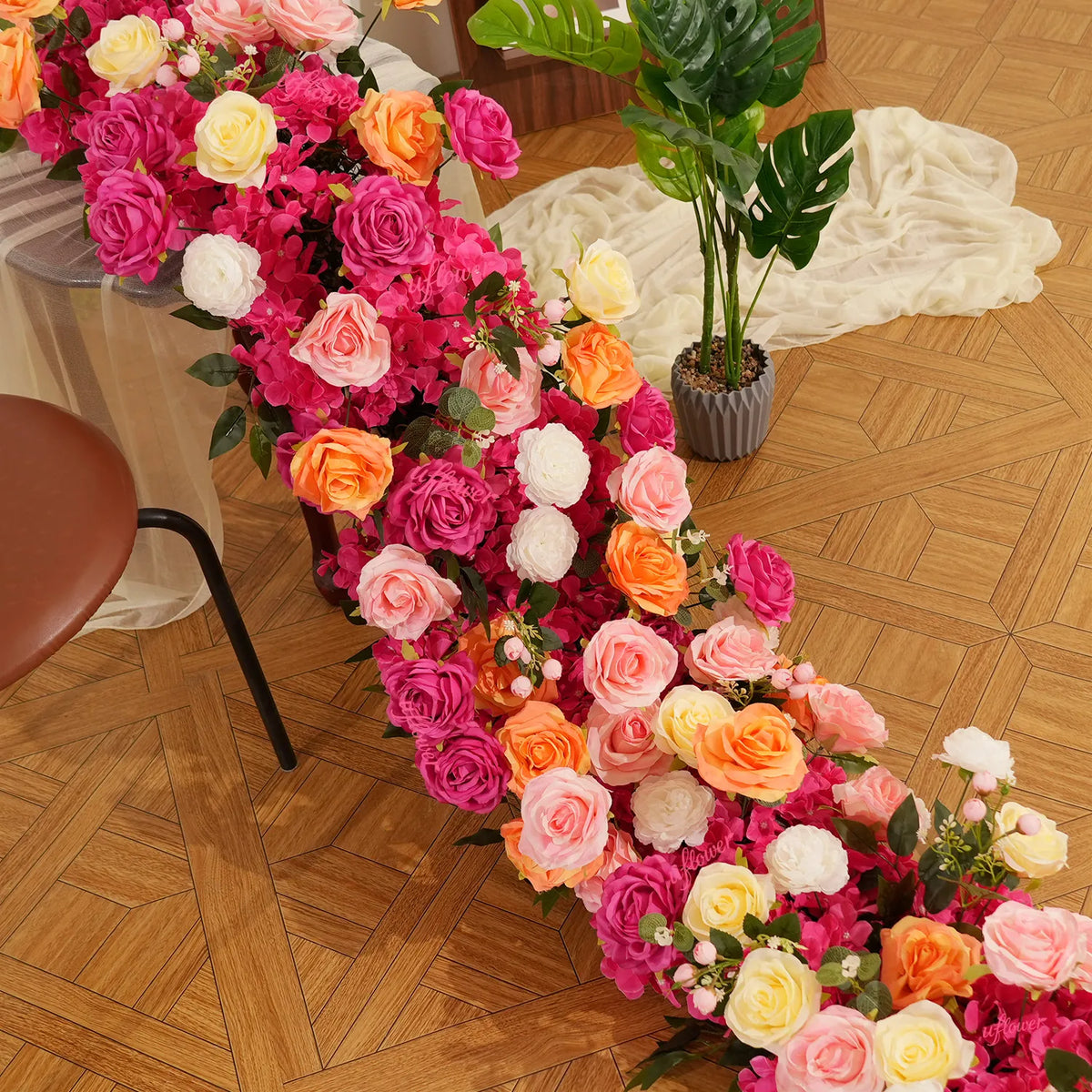 Uflower Orange Pink Table Runner Sofa Floral Wedding Backdrop Decor MC80096-03