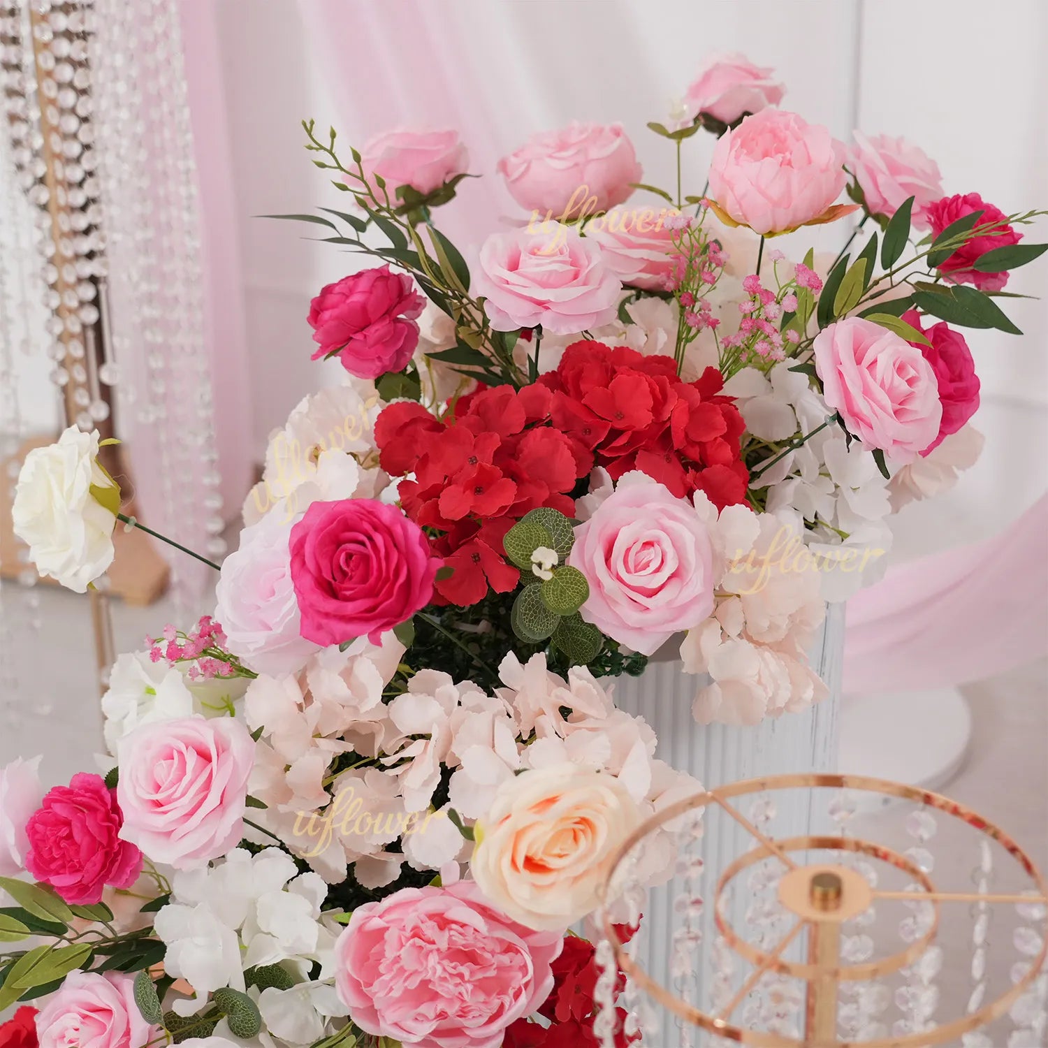 Uflower Pink Rose Table Runner Sofa Floral Wedding Backdrop Decor MC80281-01