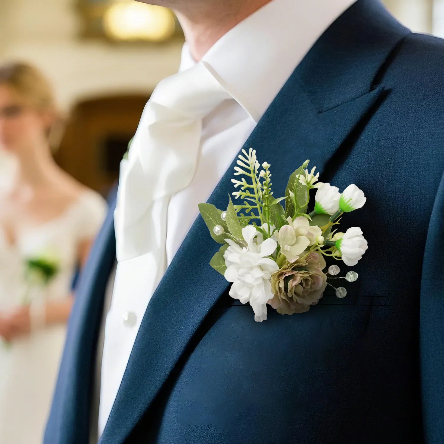 Uflower Boutonnieres in Green White with Card MG80008-02*6