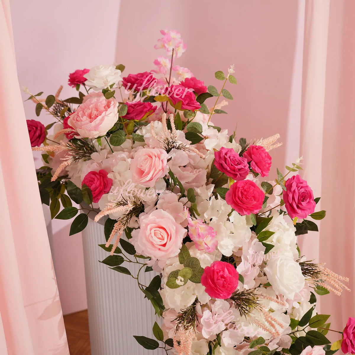 Uflower Décoration florale rose pour toile de fond de mariage, rangée de fleurs pour fête MC80083-01