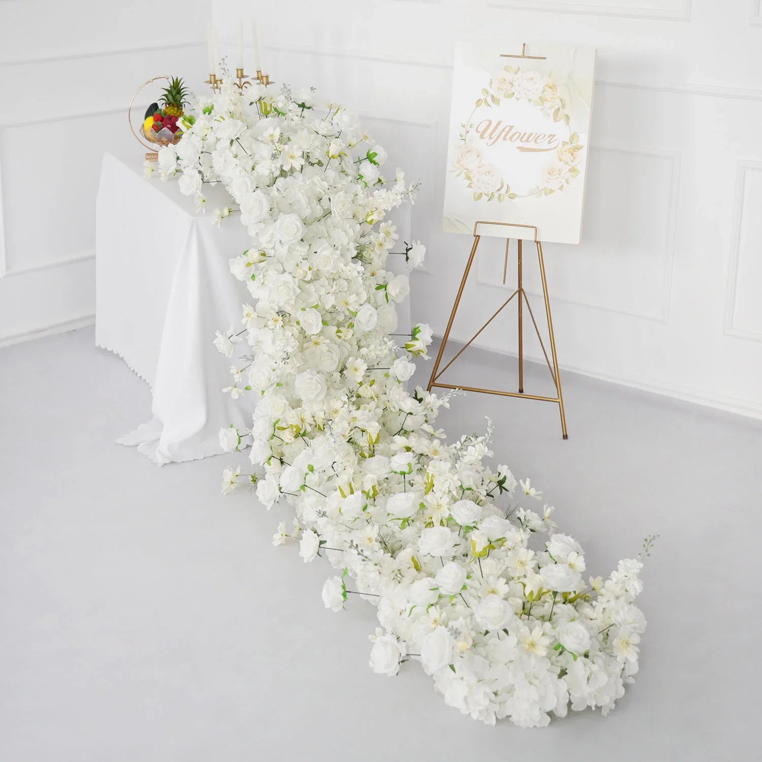 Uflower White Rose Sofa Table Runner Floor Flower Arrangement SET80099 - Uflower