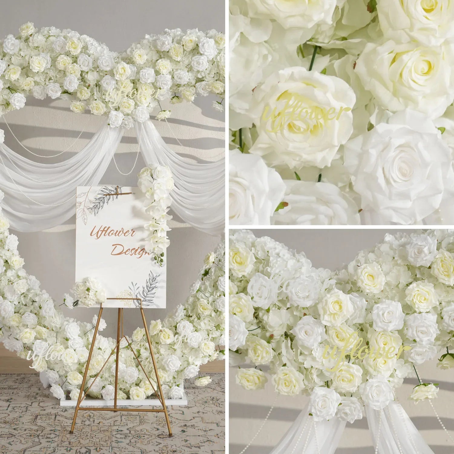 Uflower 2m*2m White Rose Heart-Shaped Arch Wedding Decor MC80015 - Uflower
