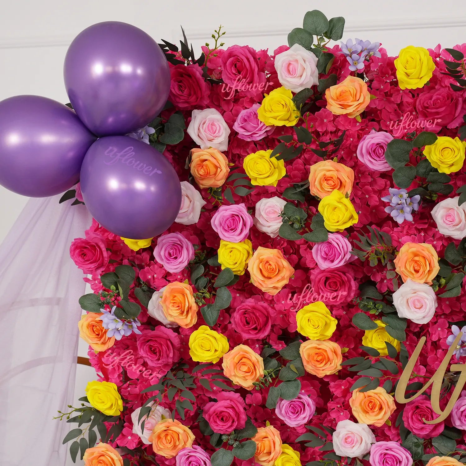 Uflower Coral Rose & Orange Floral Wall Wedding Backdrop Birthday Party Decor SET80240