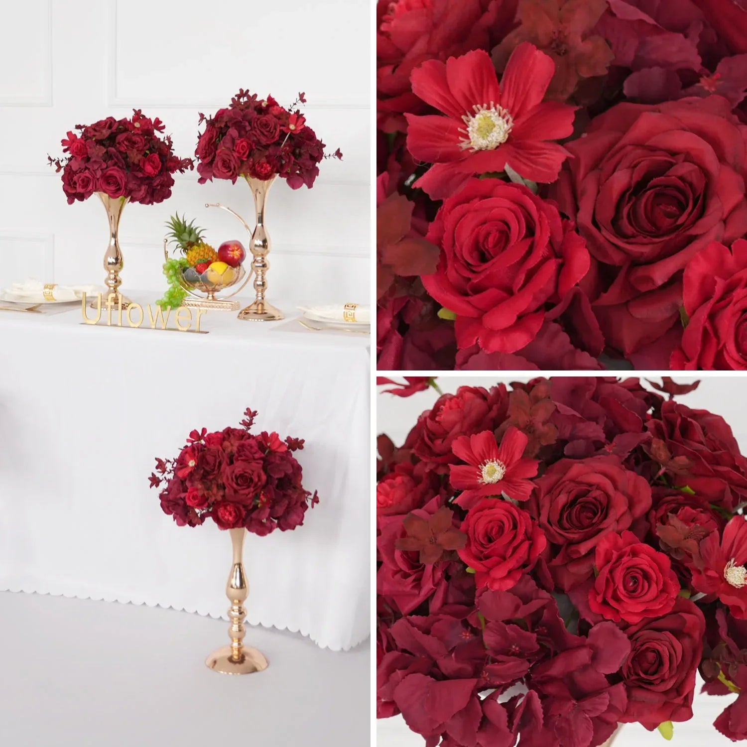 Uflower Red Table Centerpieces Floral Ball Wedding Decor Flower Arrangement MB80065-01 - Uflower