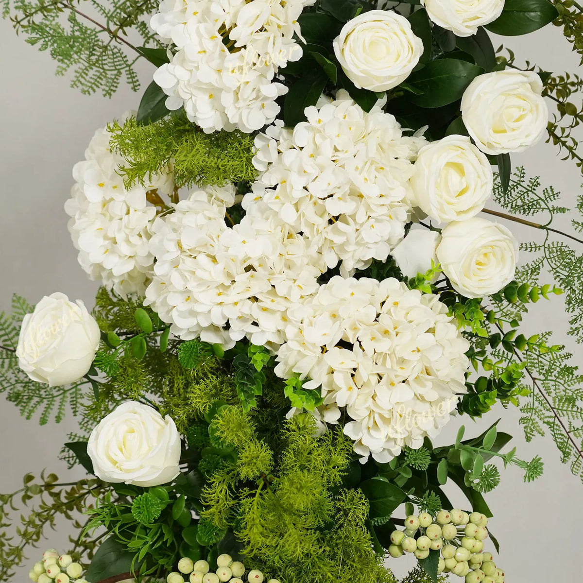 Décor de toile de fond pour fête de mariage en arche florale blanche Uflower, verdure, corne, ENSEMBLE80220