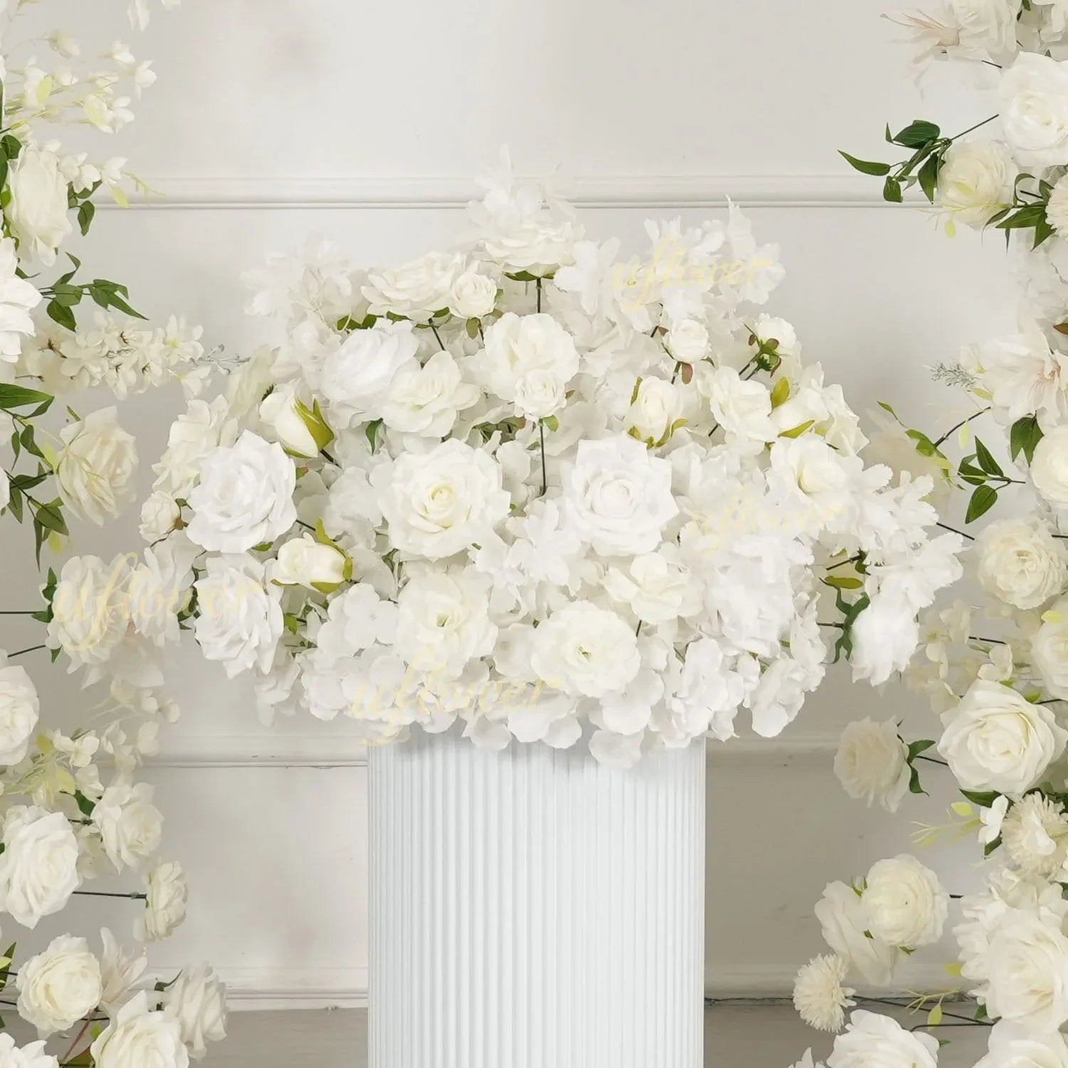 Uflower White Dahlia Floral Horn Arch Wedding Party Backdrop Decor SET80165-01 - Uflower