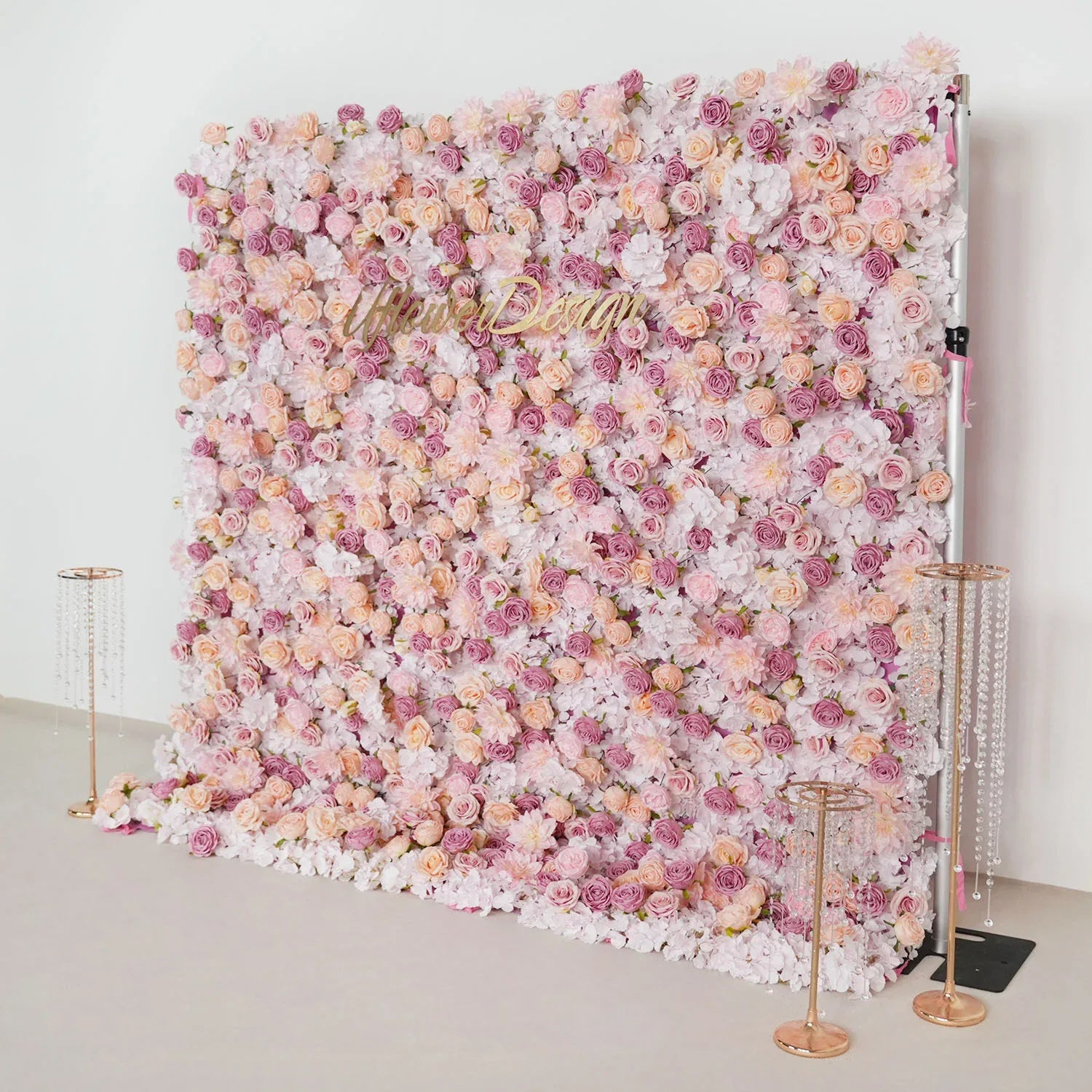 Uflower Artificial Pink Champagne Rose 5D Wedding Flower Wall SET80093 - Uflower