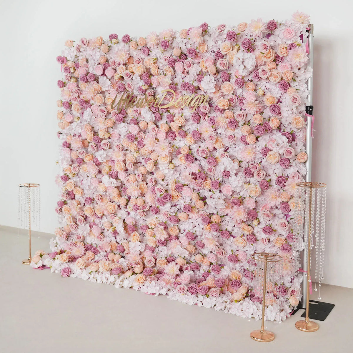 Uflower Artificial Pink Champagne Rose 5D Wedding Flower Wall SET80093 - Uflower