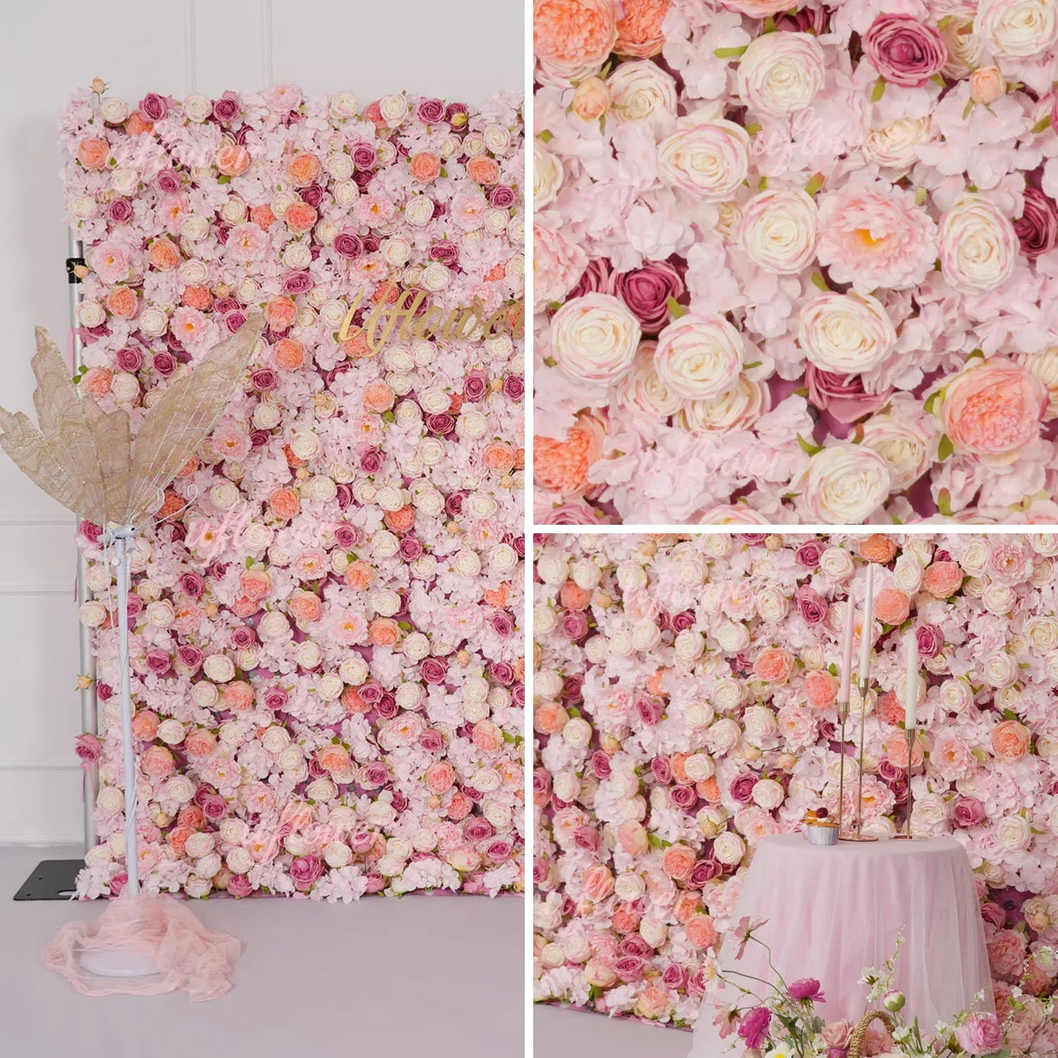 Uflower Flower Wall Pink Rose Floral Backdrop Wedding Party Proposal Decor SET80158 - Uflower
