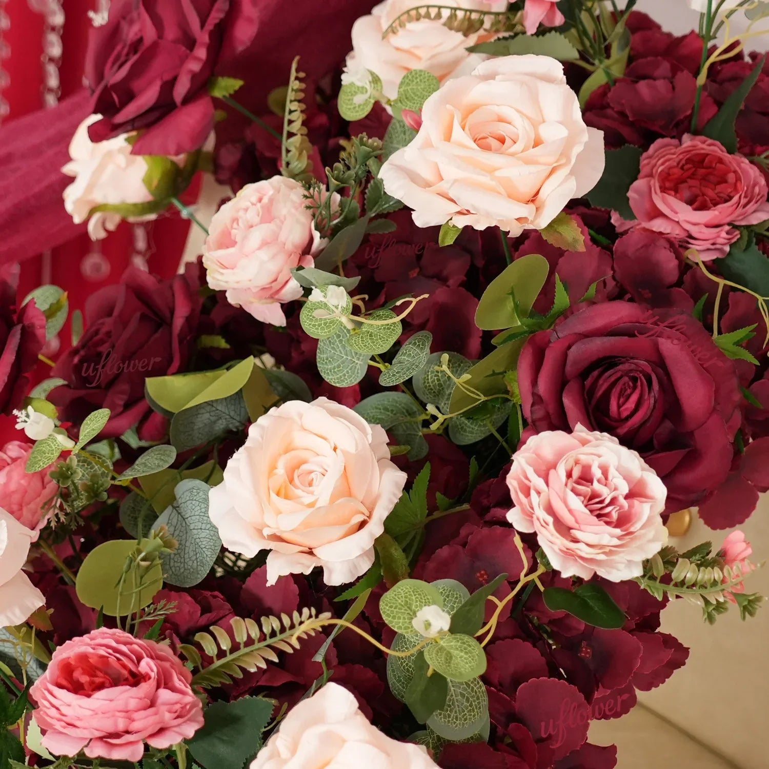 Uflower Artificial Red Rose Flower Row Wedding KT Backdrop Decor MC80124 - Uflower