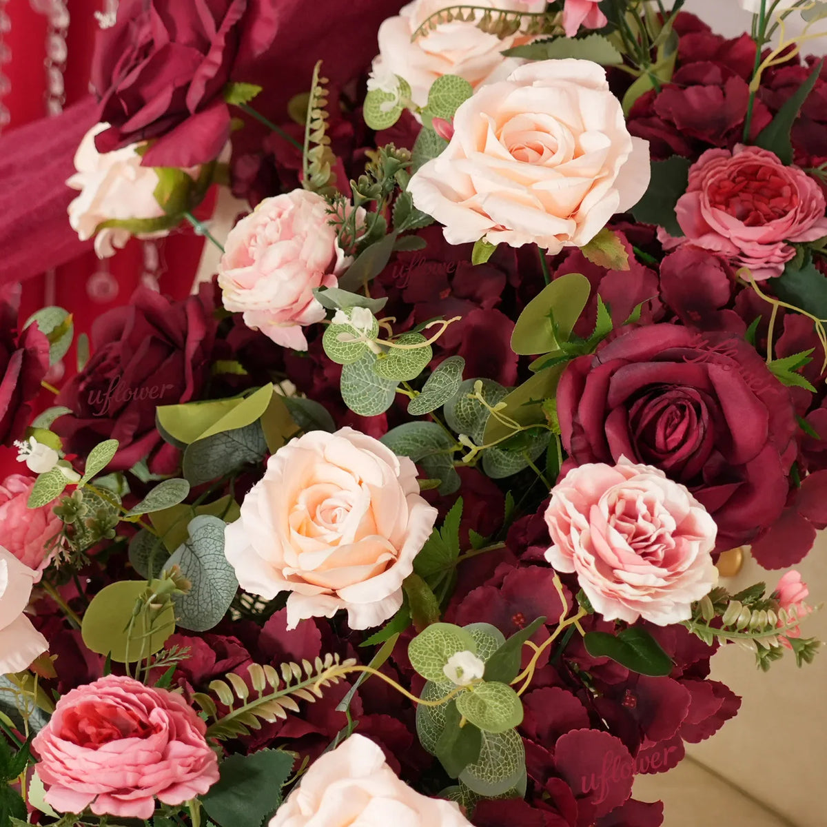 Uflower Artificial Red Rose Flower Row Wedding KT Backdrop Decor MC80124 - Uflower