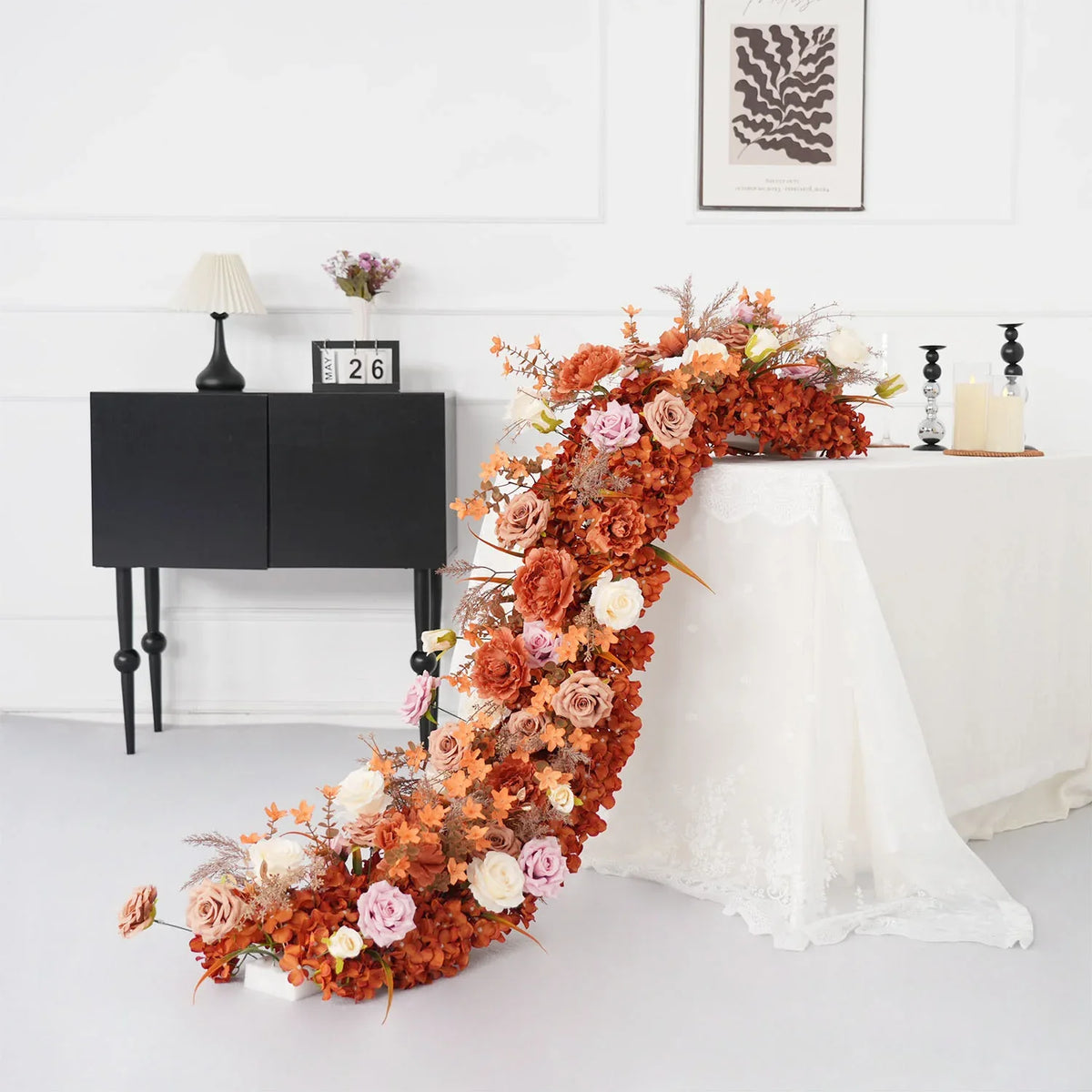 Uflower Artificial Autumn Brown Flower Row Sofa Table Runner Floor Flower Arrangement MC80117-01 - Uflower
