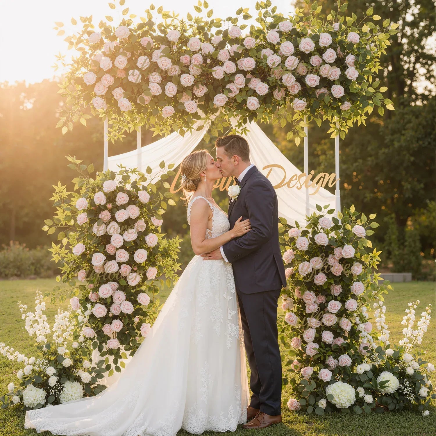 Uflower Pink Faux Flower Wall Backdrop Flower Row Decortion SET80055 - Uflower