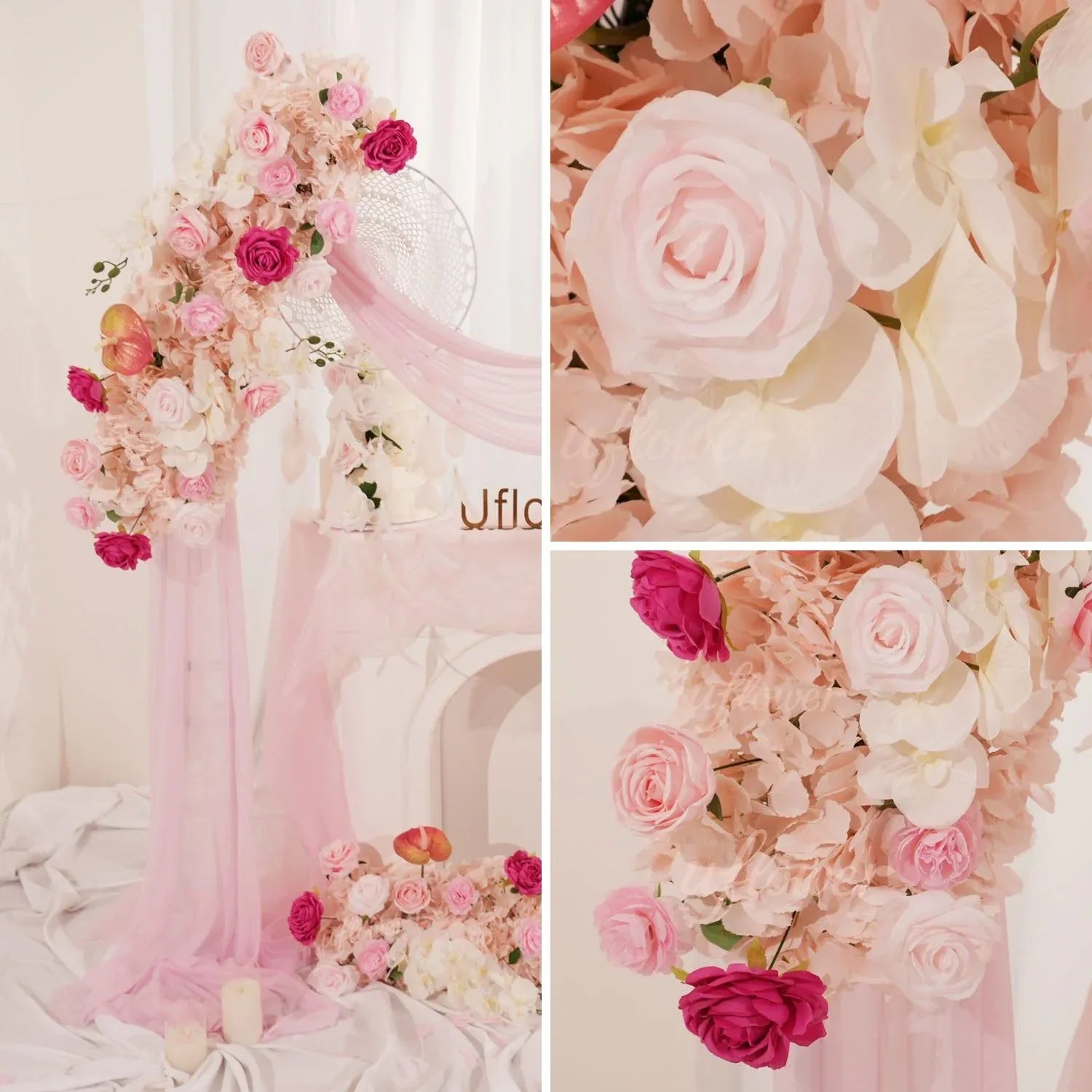 Uflower Pink Floral Arrangement Wedding Arch Backdrop Party Flower Row Decor SET80169 - Uflower