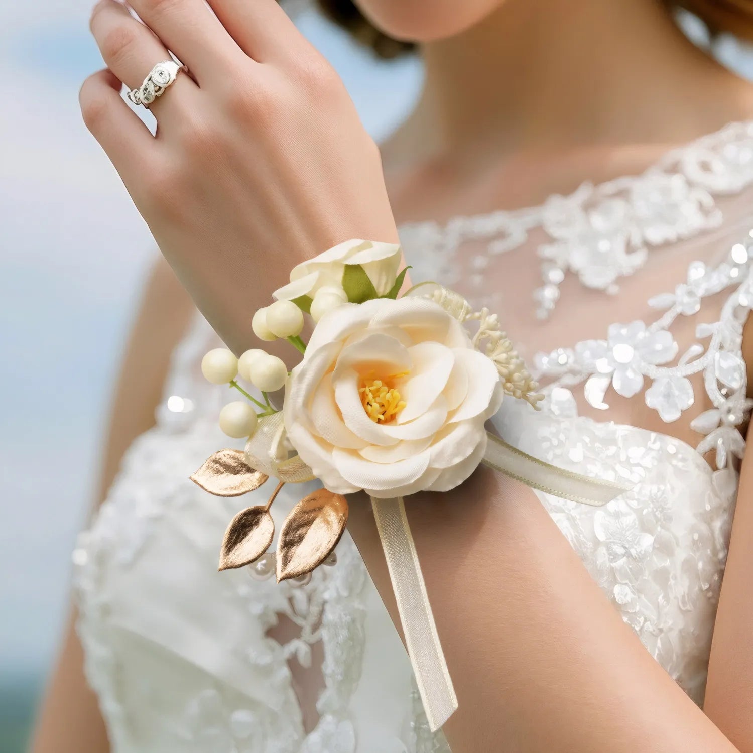 Uflower Wrist Corsages in Champagne MG80010-04*6