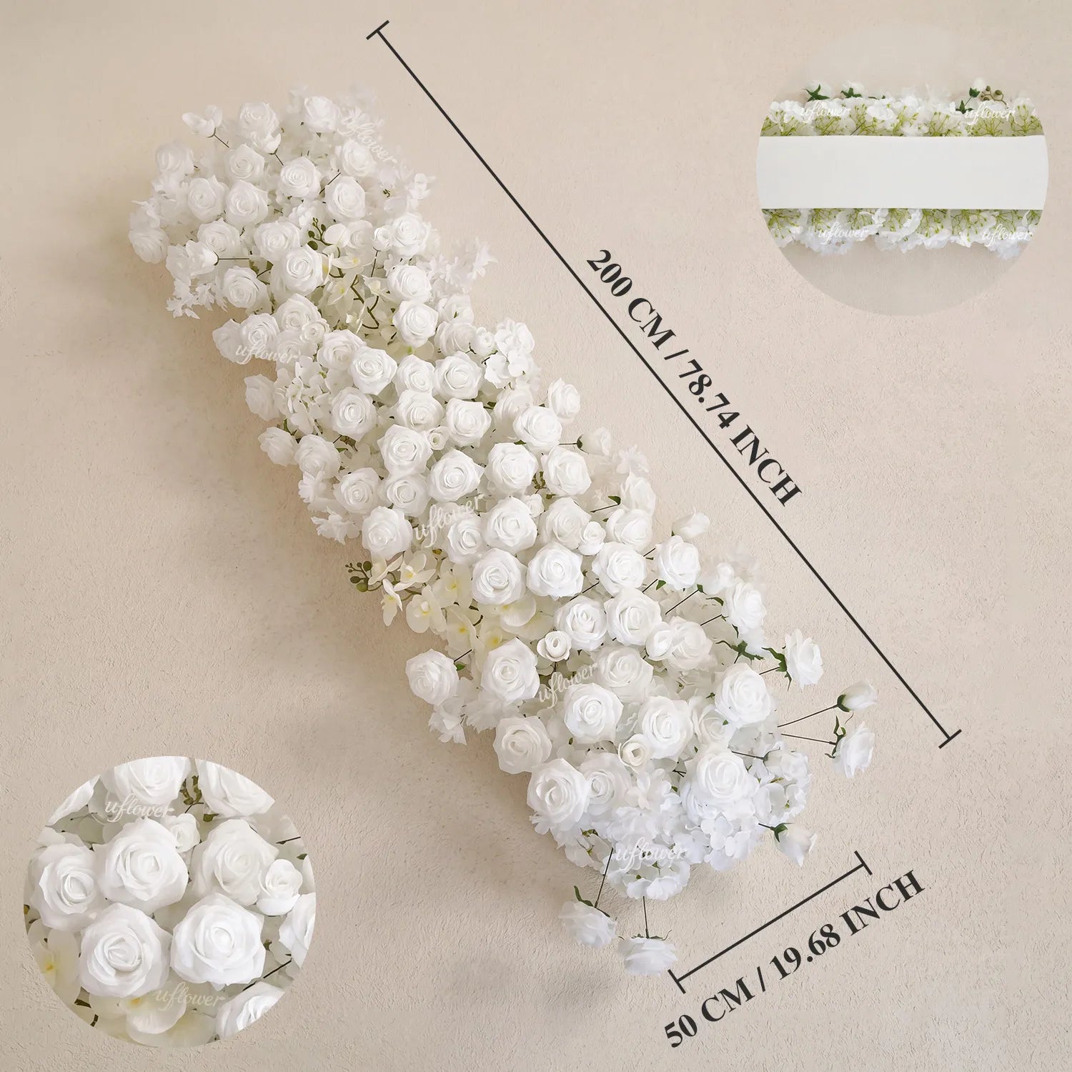 Uflower White Rose Flower Row Wedding Background Square Arch SET80256-01
