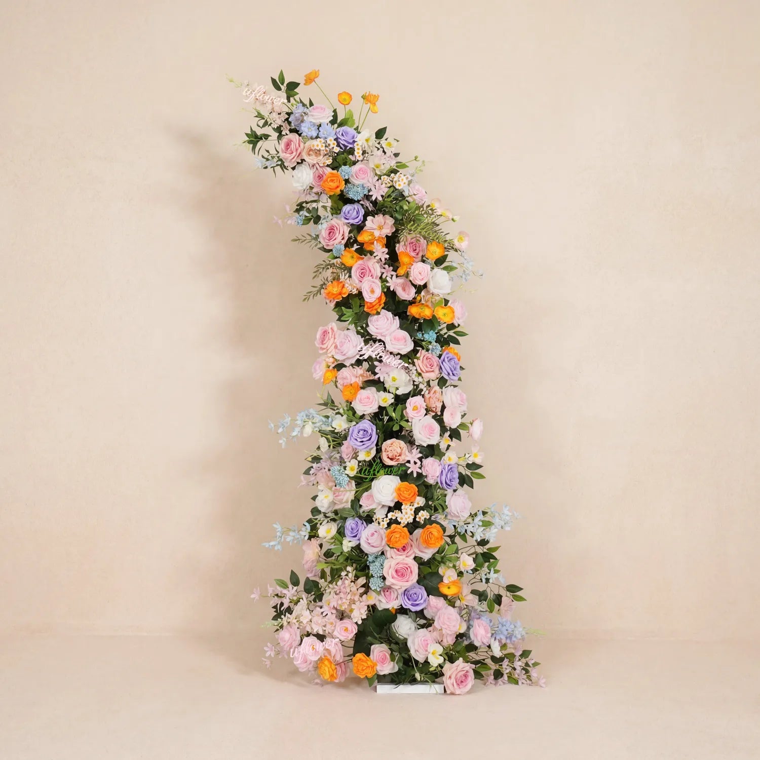 Uflower Pink Orange Greenery Floral Horn Arch Wedding Party Backdrop Decor SET80234