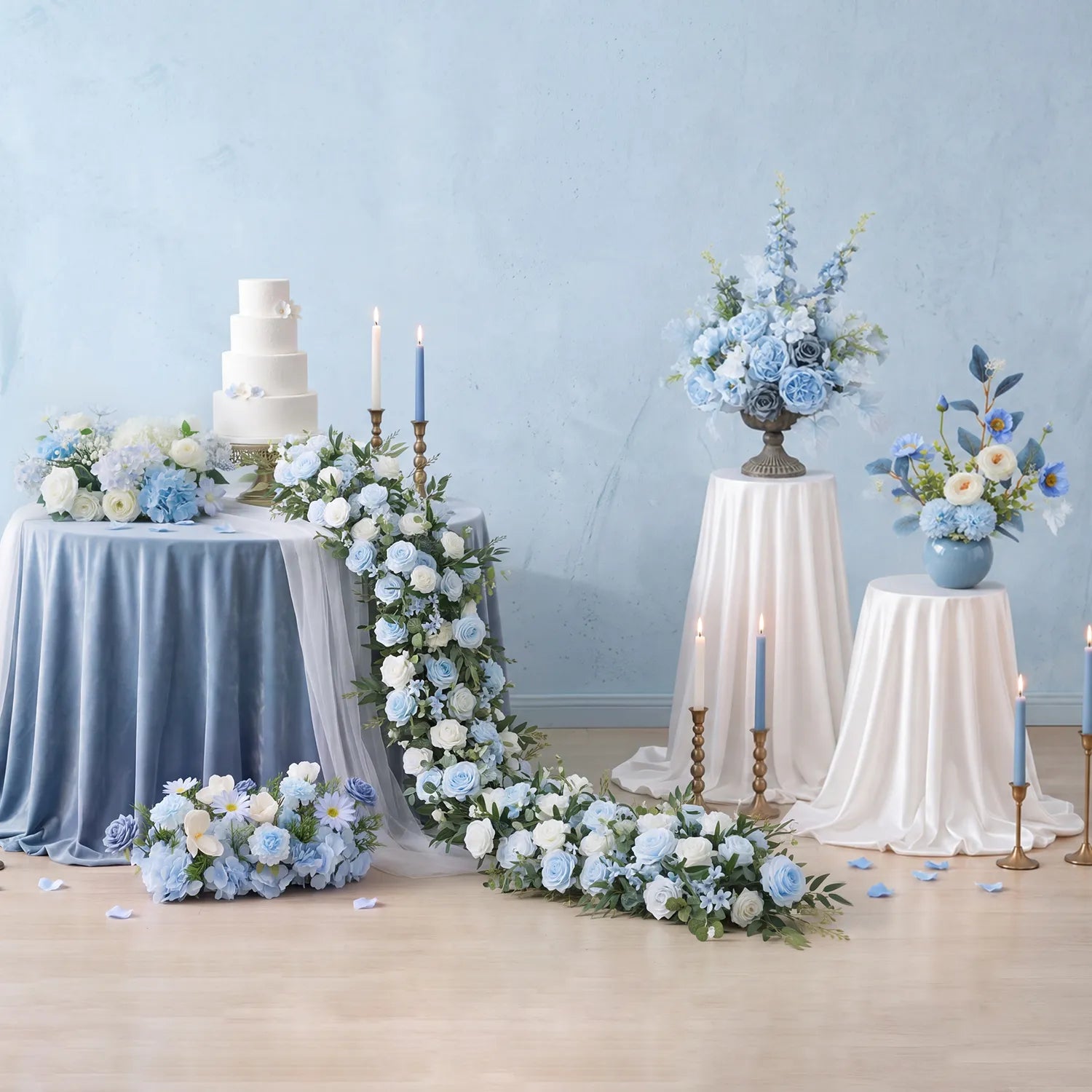 Uflower Romantic Blue Wedding Decor One-Stop Styling | Bridal Bouquet, Boutonnieres, Table Flowers