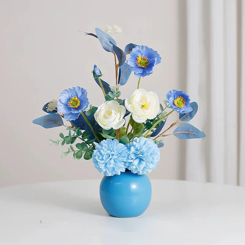 Uflower Blue Bottle Artificial Floral Arrangement Table Decor MH80002-01