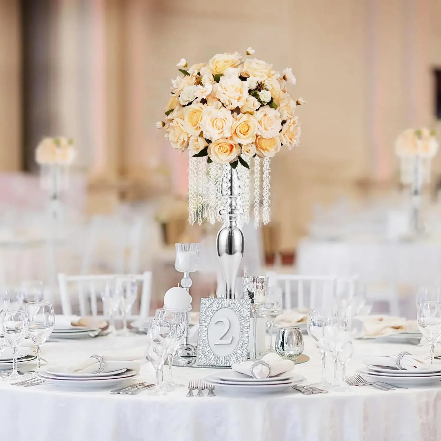 Uflower Artificial 35CM Champagne Rose Table Centerpiece MB80021-01 - Uflower