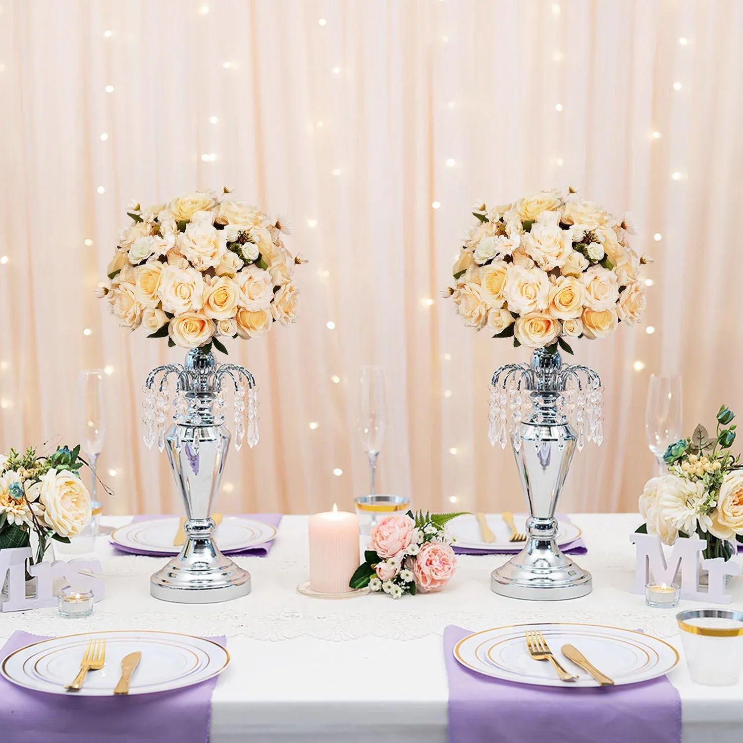 Uflower Artificial 35CM Champagne Rose Table Centerpiece MB80021-01 - Uflower