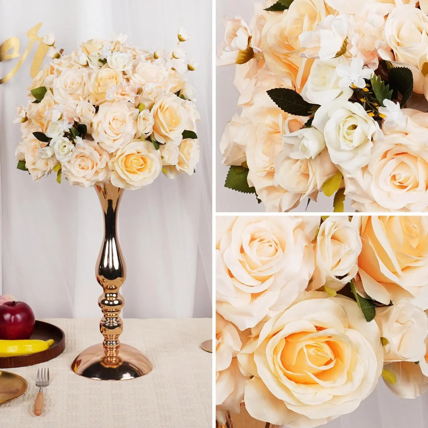 Uflower Artificial 35CM Champagne Rose Table Centerpiece MB80021-01 - Uflower