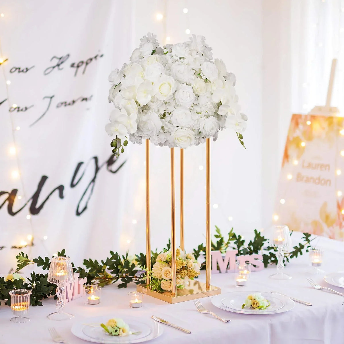Uflower Artificial 50CM White Rose Table Centerpiece MB80024 - Uflower