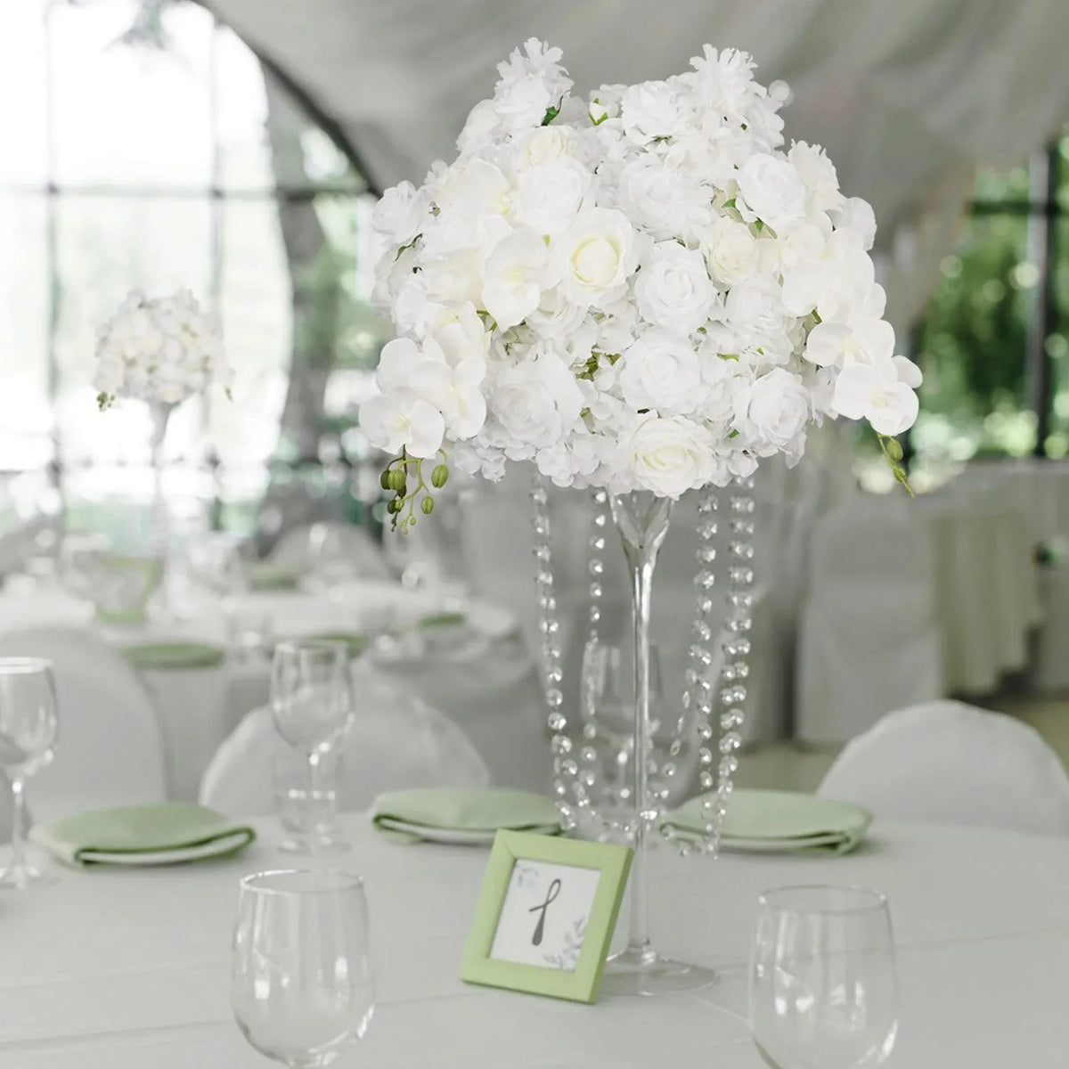 Uflower Artificial 50CM White Rose Table Centerpiece MB80024 - Uflower