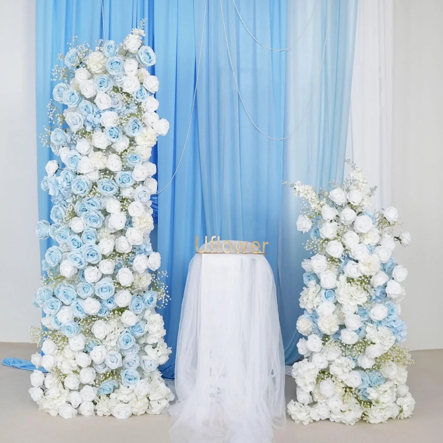 Uflower Artificial Blue White Rose Wedding KT Background Decor Flower Row SET80030 - Uflower