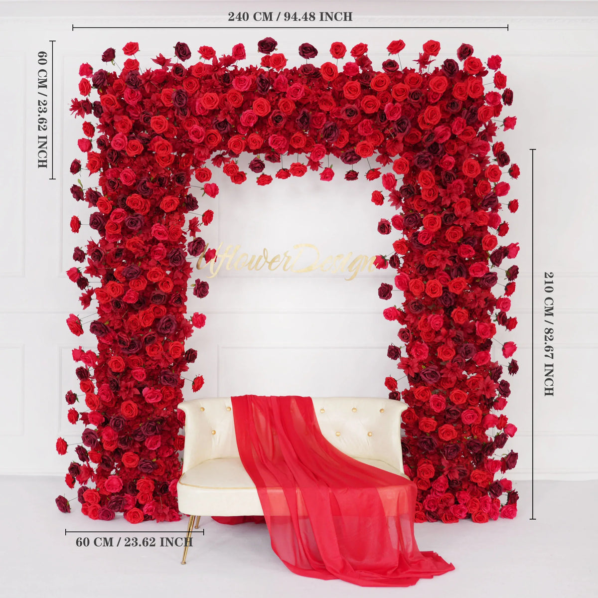 Uflower Artificial Flower Arch 5D Red Burgundy Roses Wedding Decor SET