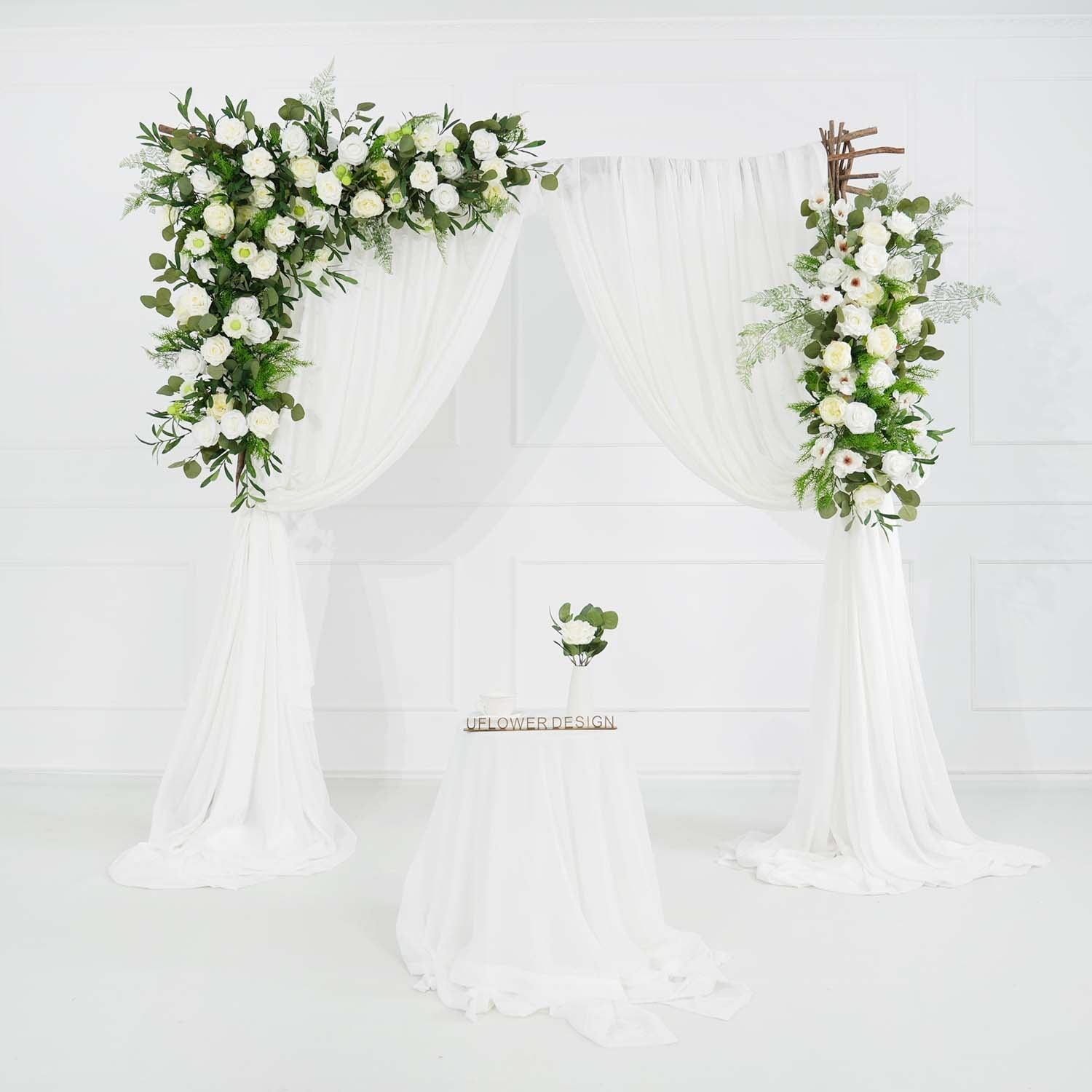 Uflower Artificial Green Leaf Eucalyptus White Rose Corner Floral SET80027 - Uflower