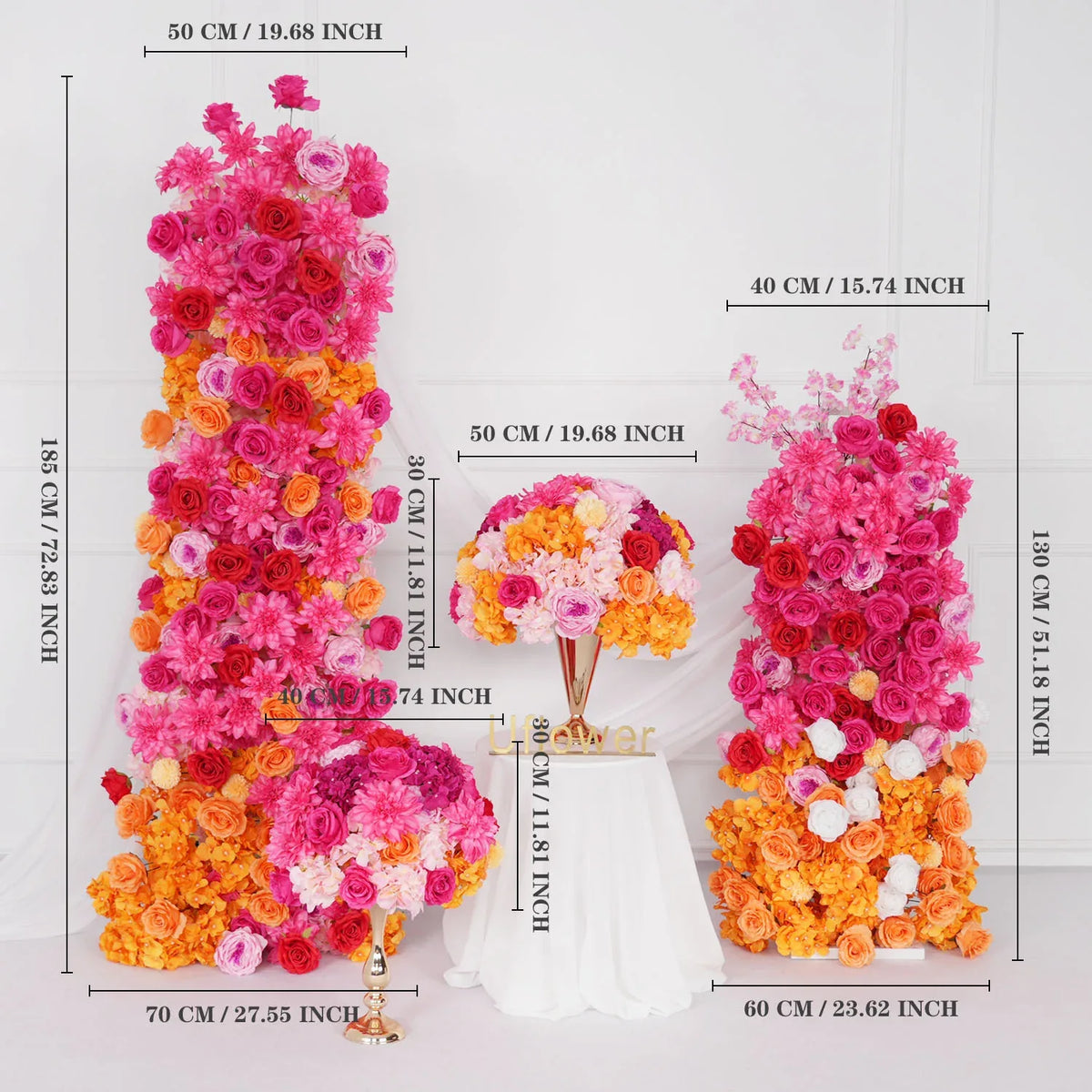 Uflower Artificial Orange Red Wedding KT Background Decor Flower Row SET80050 - Uflower