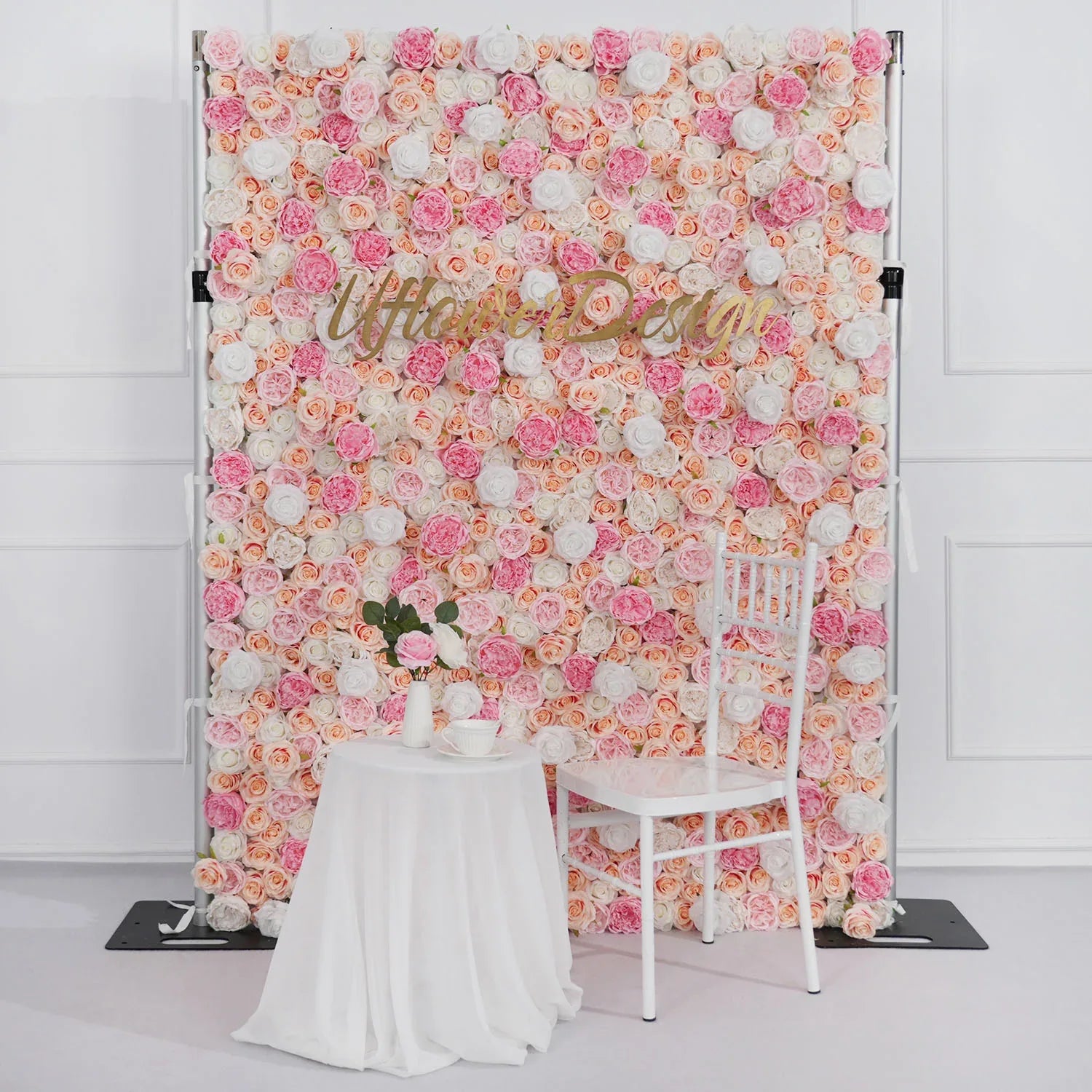 Uflower Artificial Pink White Fabric Rolling Up 5D Flower Wall Wedding Decor MA80015-01 - Uflower