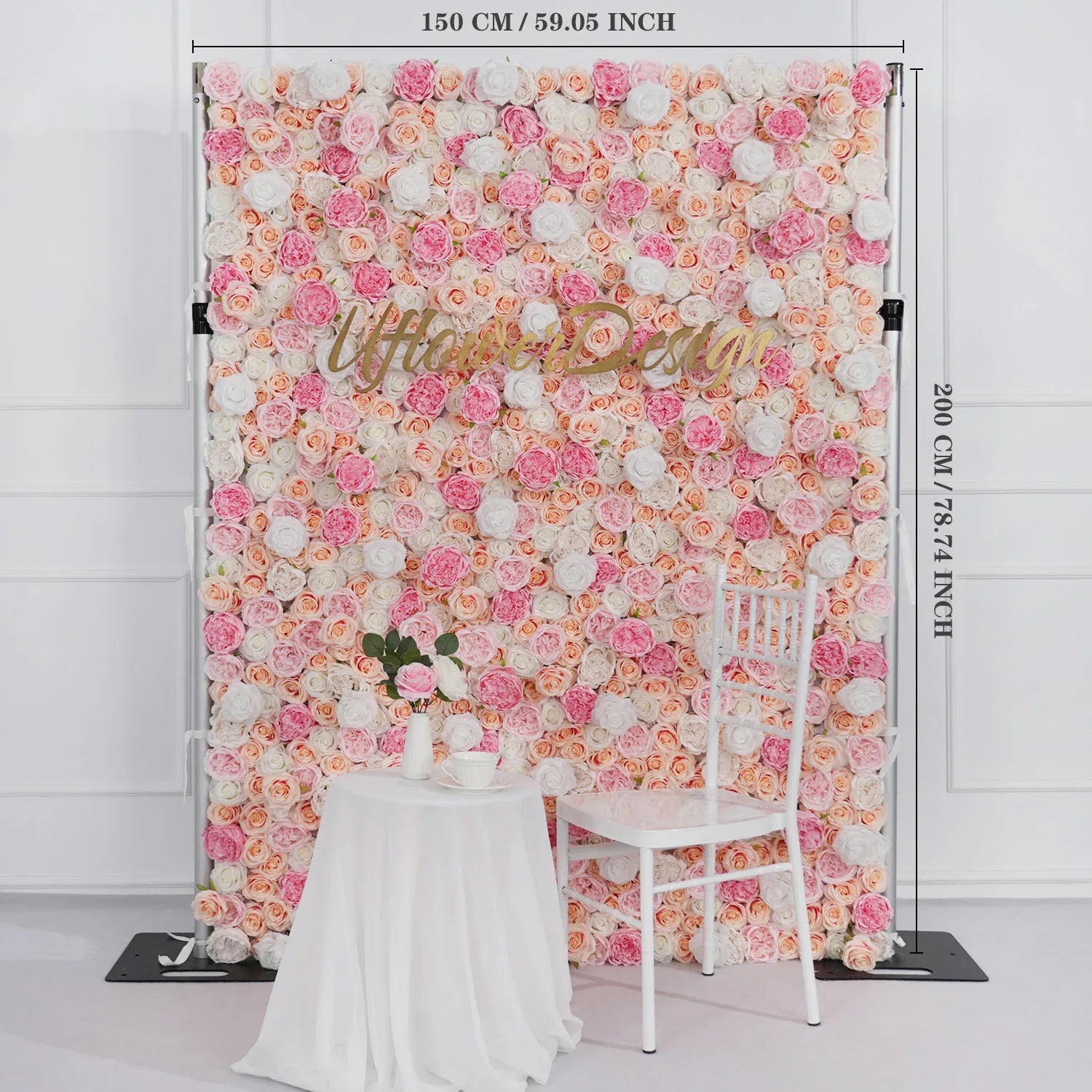 Uflower Artificial Pink White Fabric Rolling Up 5D Flower Wall Wedding Decor MA80015-01 - Uflower
