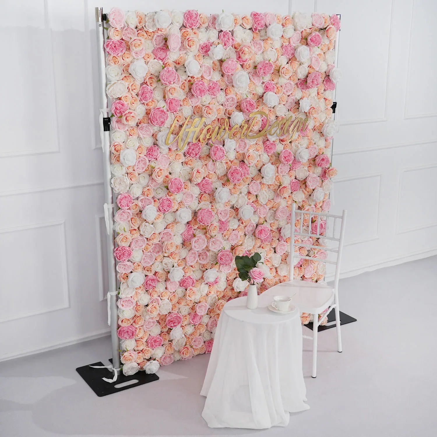 Uflower Artificial Pink White Fabric Rolling Up 5D Flower Wall Wedding Decor MA80015-01 - Uflower