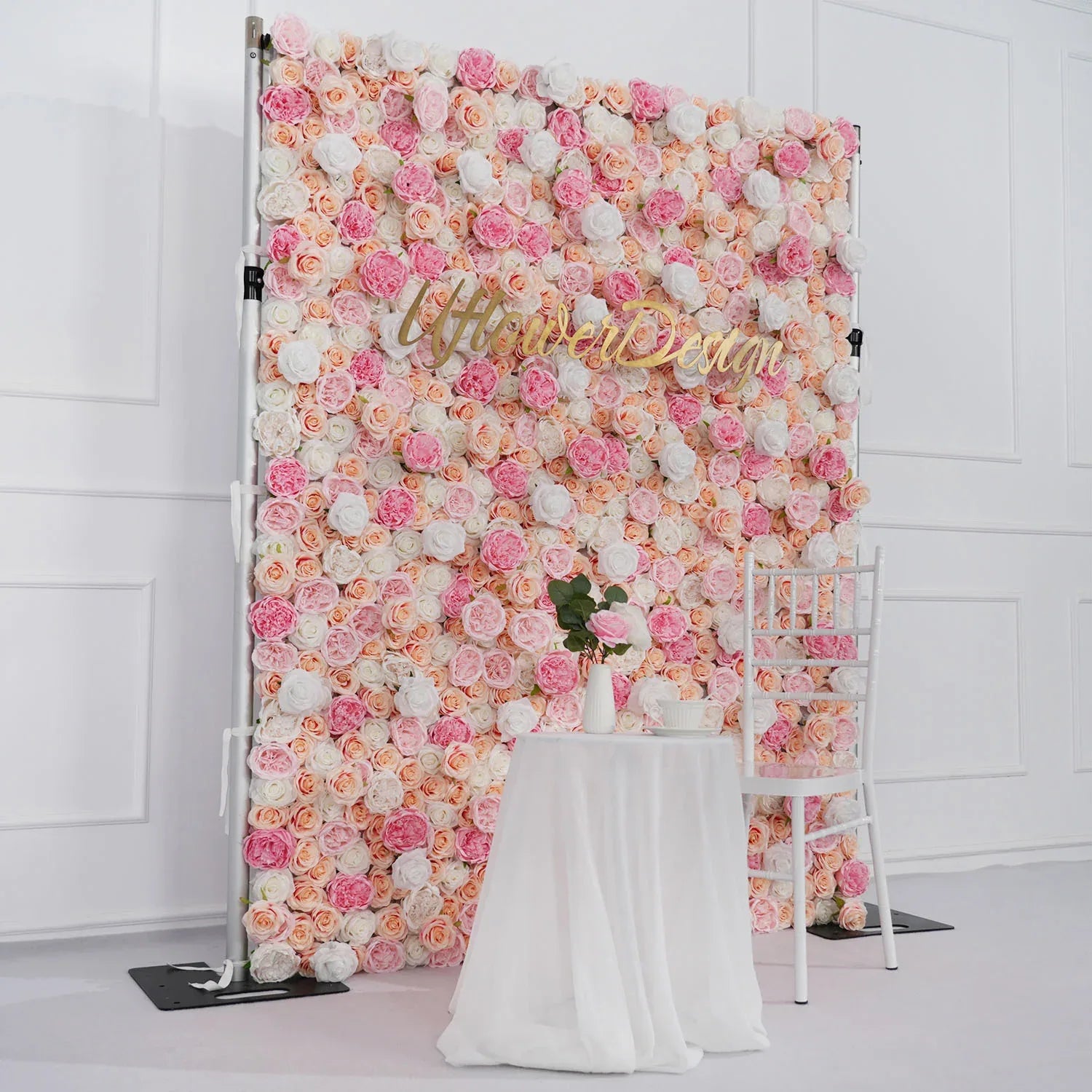 Uflower Artificial Pink White Fabric Rolling Up 5D Flower Wall Wedding Decor MA80015-01 - Uflower