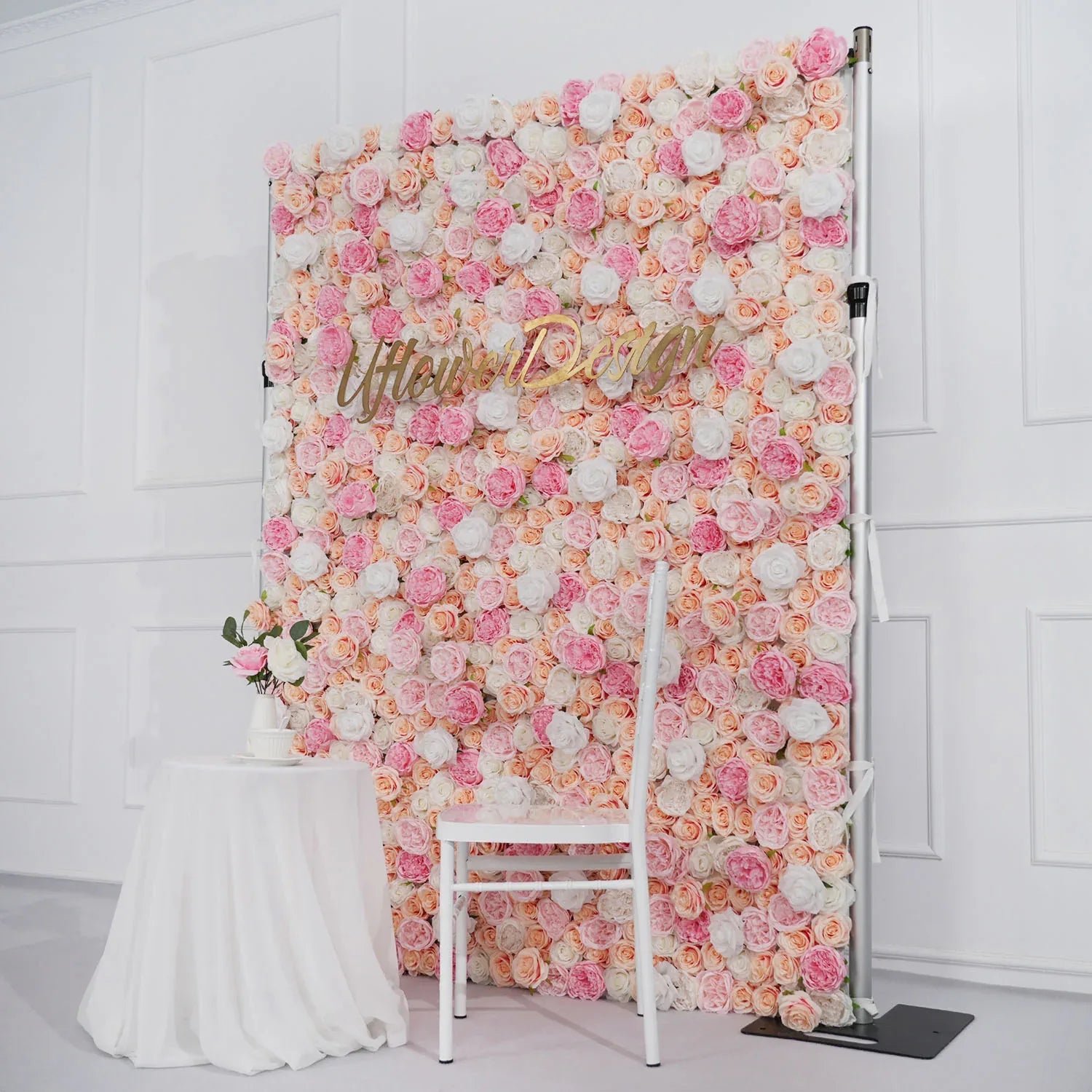 Uflower Artificial Pink White Fabric Rolling Up 5D Flower Wall Wedding Decor MA80015-01 - Uflower