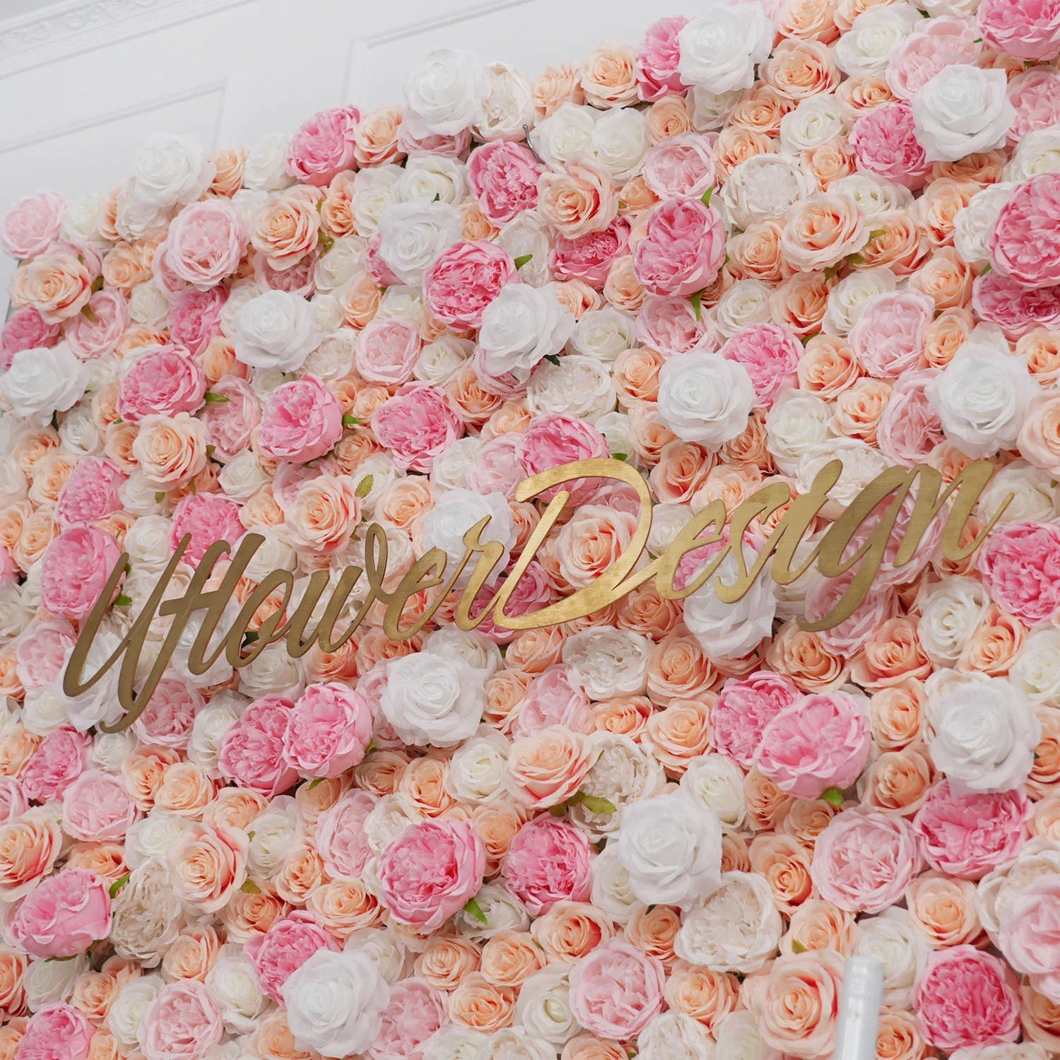 Uflower Artificial Pink White Fabric Rolling Up 5D Flower Wall Wedding Decor MA80015-01 - Uflower