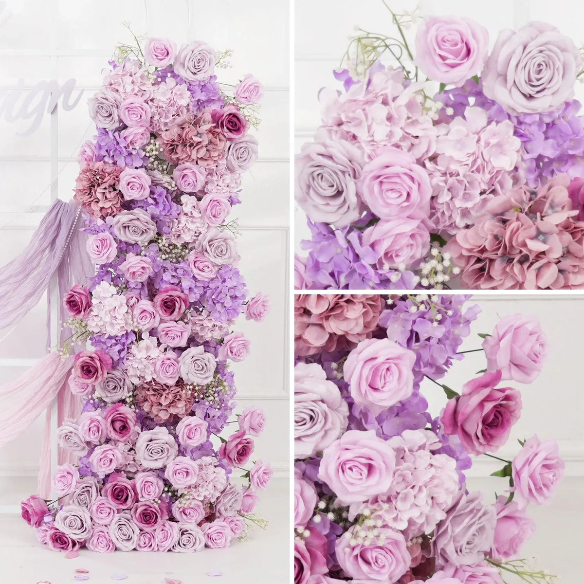 Uflower Artificial Purple Roses Wedding KT Background Decor Flower Row SET80008 - Uflower