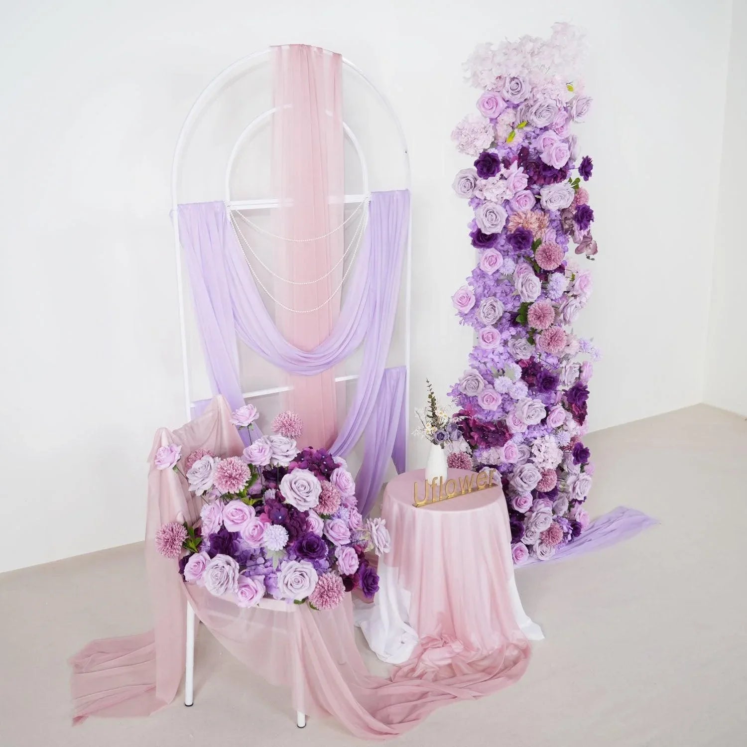 Uflower Artificial Purple Roses Wedding KT Background Board Decor Flower Row SET80007 - Uflower