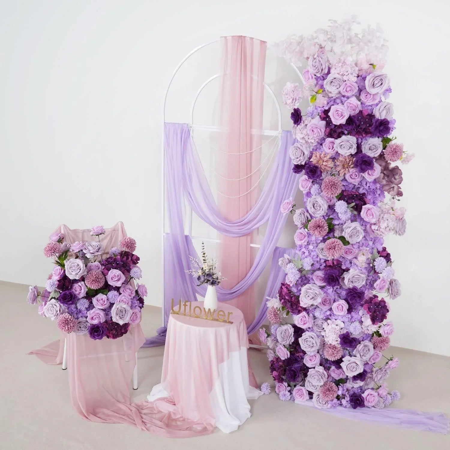 Uflower Artificial Purple Roses Wedding KT Background Board Decor Flower Row SET80007 - Uflower