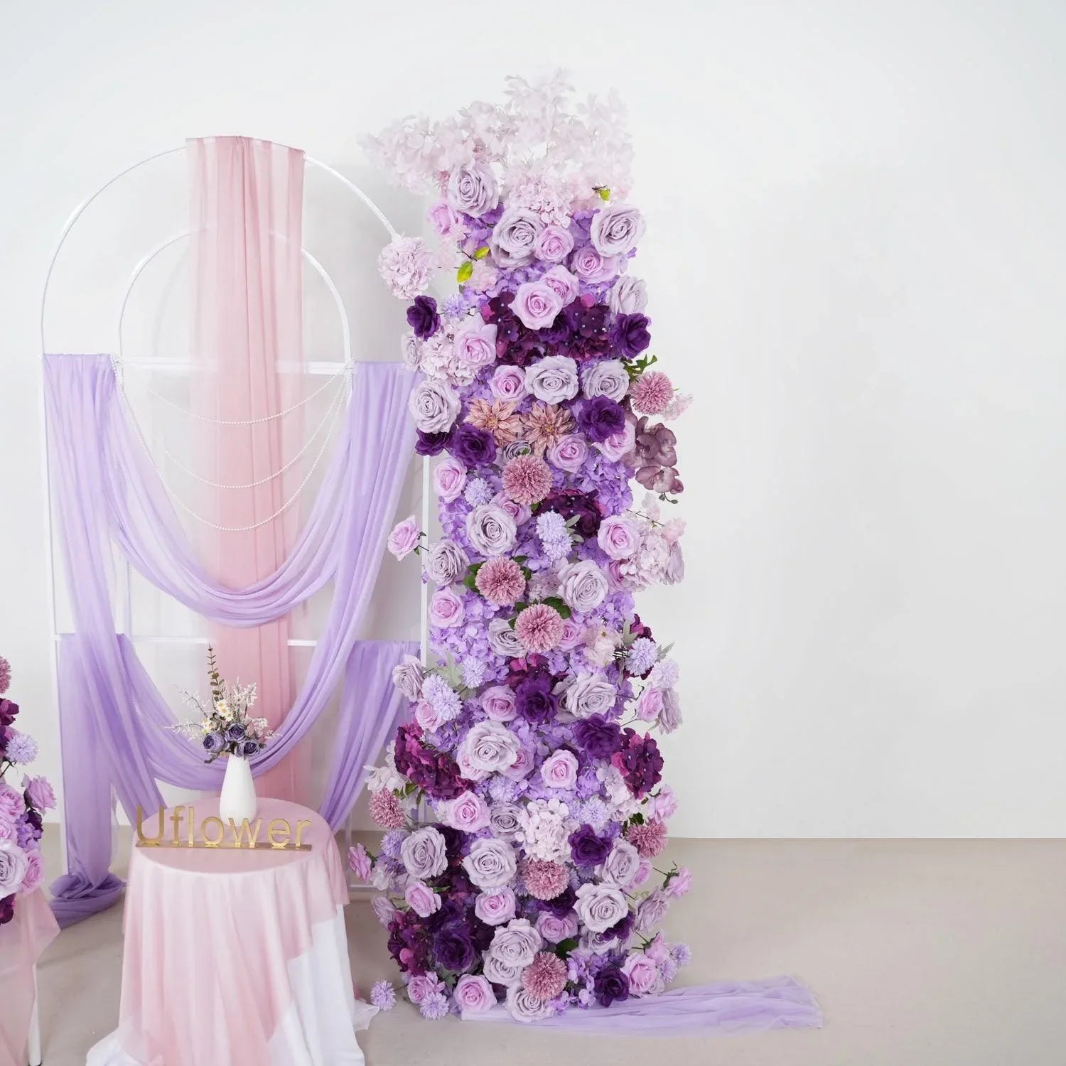 Uflower Artificial Purple Roses Wedding KT Background Board Decor Flower Row SET80007 - Uflower