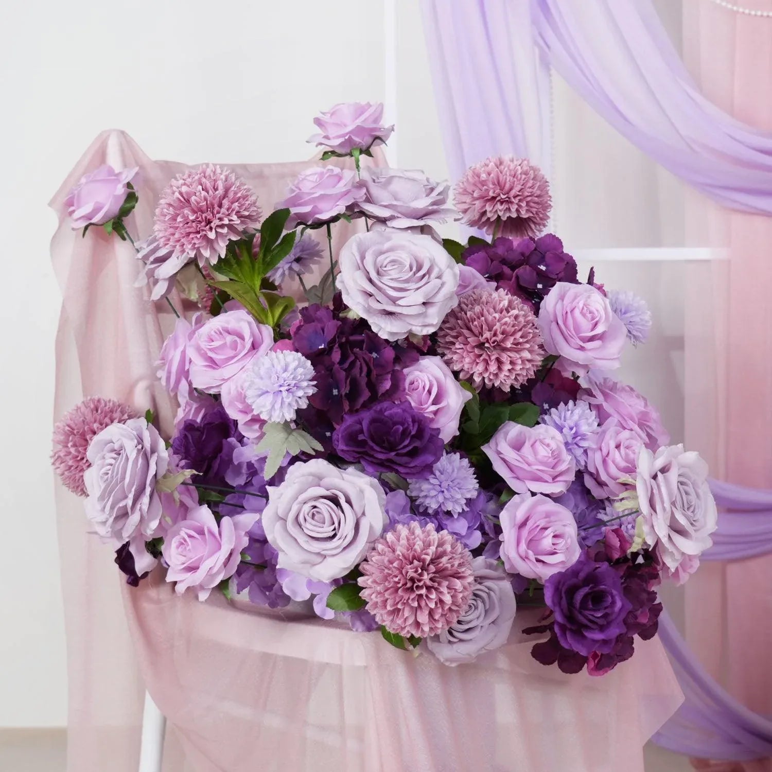 Uflower Artificial Purple Roses Wedding KT Background Board Decor Flower Row SET80007 - Uflower