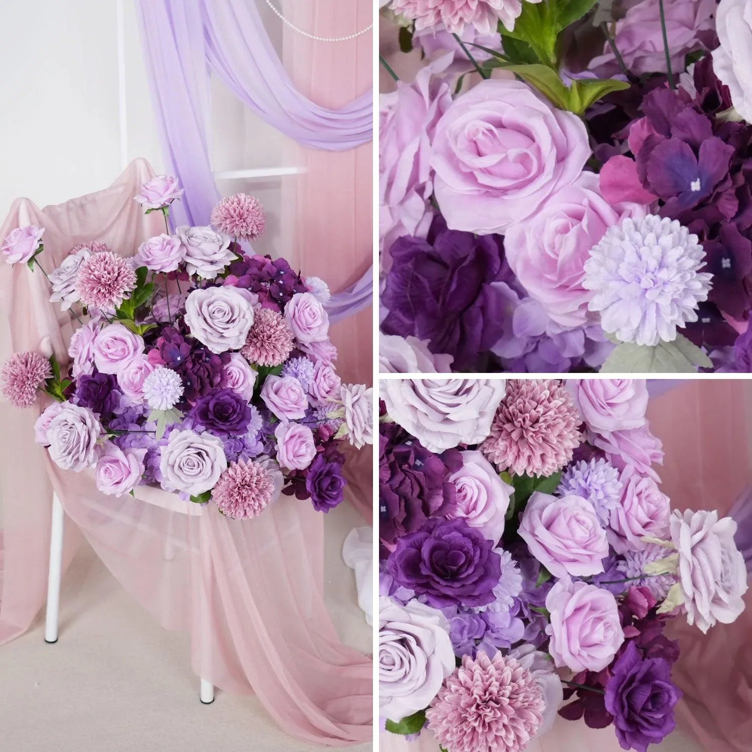 Uflower Artificial Purple Roses Wedding KT Background Board Decor Flower Row SET80007 - Uflower