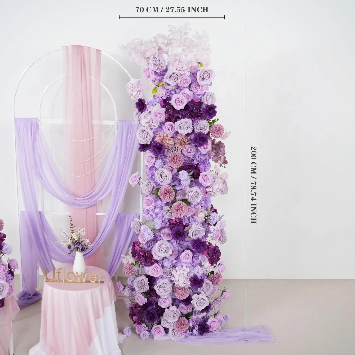 Uflower Artificial Purple Roses Wedding KT Background Board Decor Flower Row SET80007 - Uflower