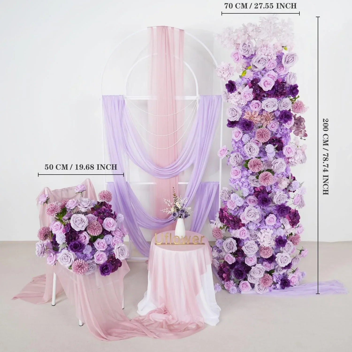 Uflower Artificial Purple Roses Wedding KT Background Board Decor Flower Row SET80007 - Uflower