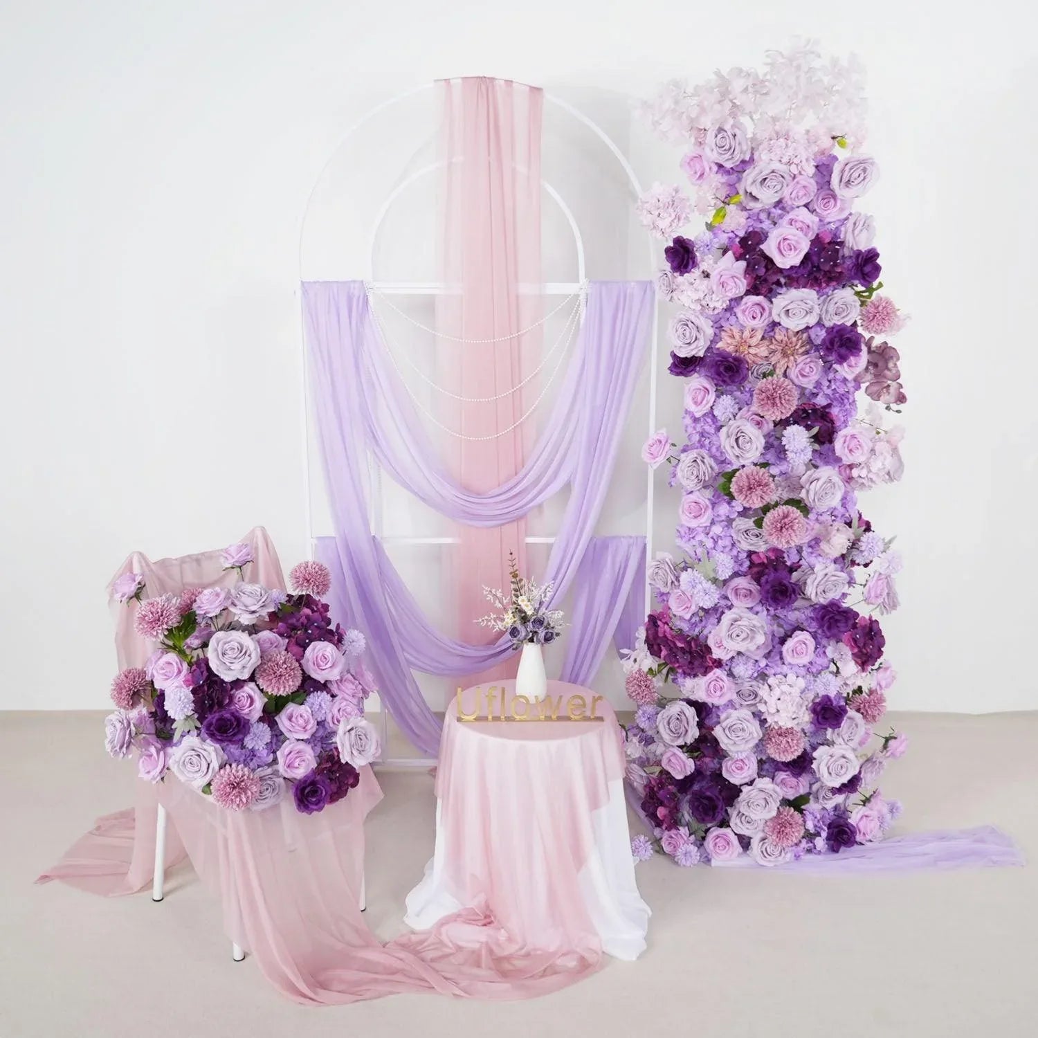 Uflower Artificial Purple Roses Wedding KT Background Board Decor Flower Row SET80007 - Uflower