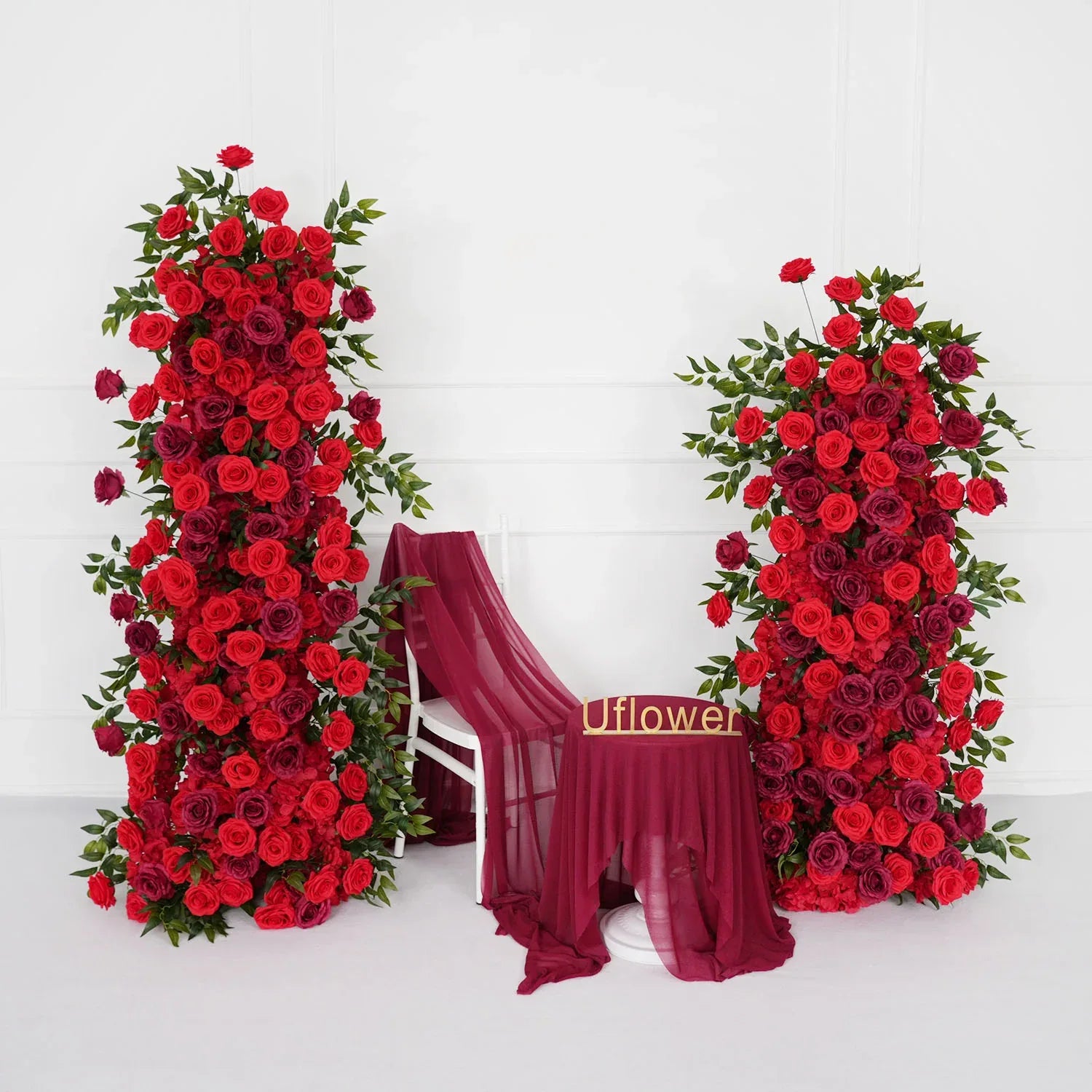 Uflower Artificial Red Rose Wedding KT Background Board Decor Flower Row SET80048 - Uflower